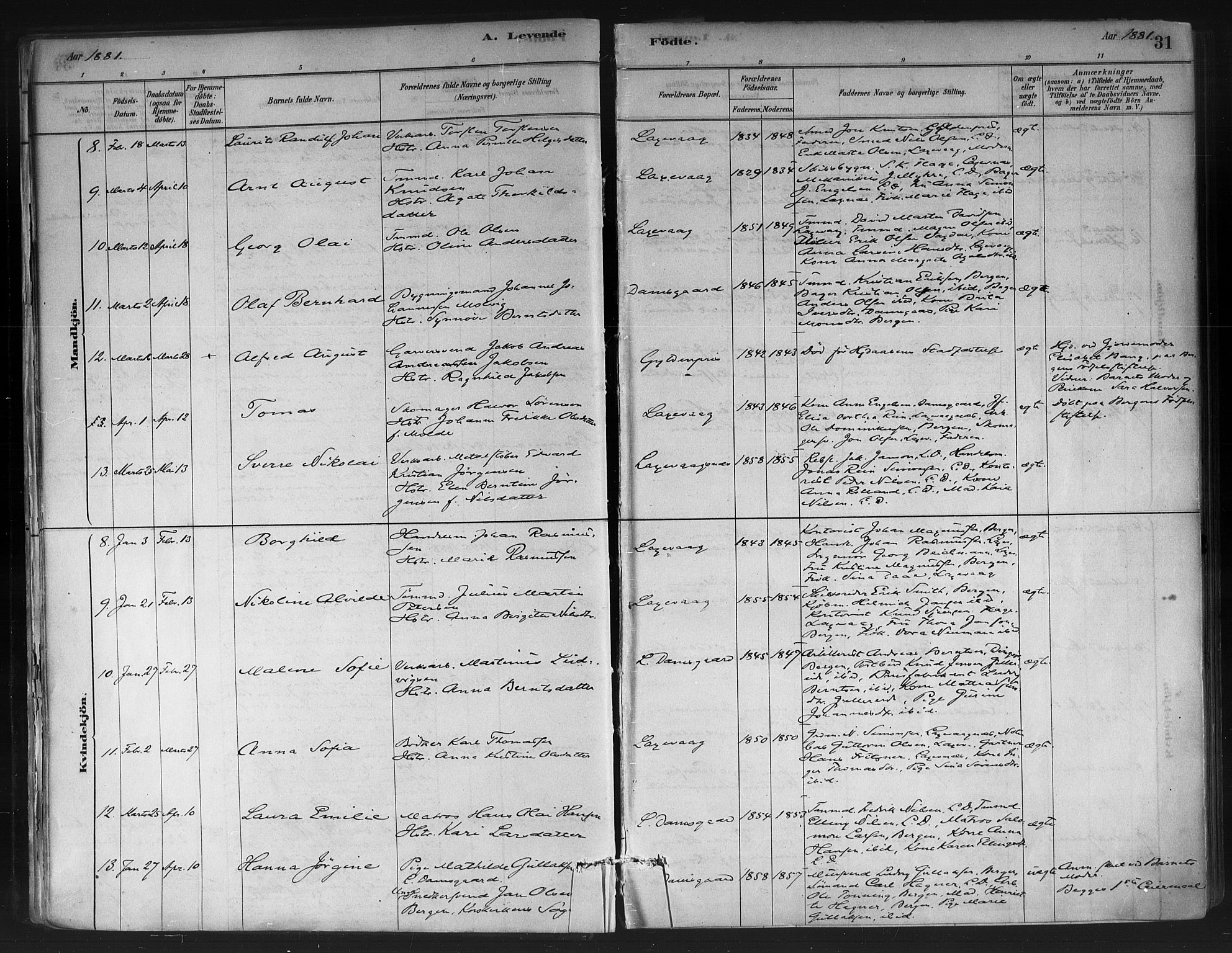 Askøy Sokneprestembete, AV/SAB-A-74101/H/Ha/Haa/Haae/L0002: Parish register (official) no. E 2, 1878-1891, p. 31