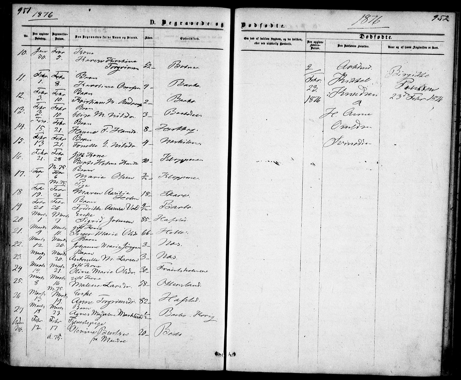 Tromøy sokneprestkontor, SAK/1111-0041/F/Fa/L0008: Parish register (official) no. A 8, 1870-1877, p. 951-952