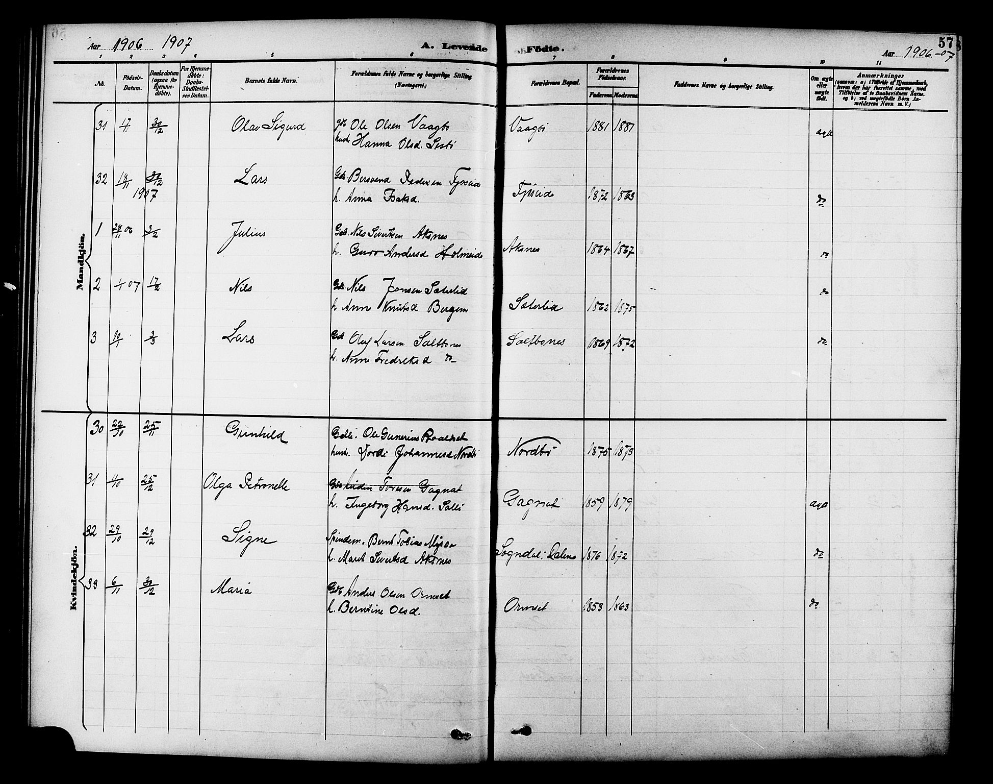 Ministerialprotokoller, klokkerbøker og fødselsregistre - Møre og Romsdal, AV/SAT-A-1454/586/L0992: Parish register (copy) no. 586C03, 1892-1909, p. 57