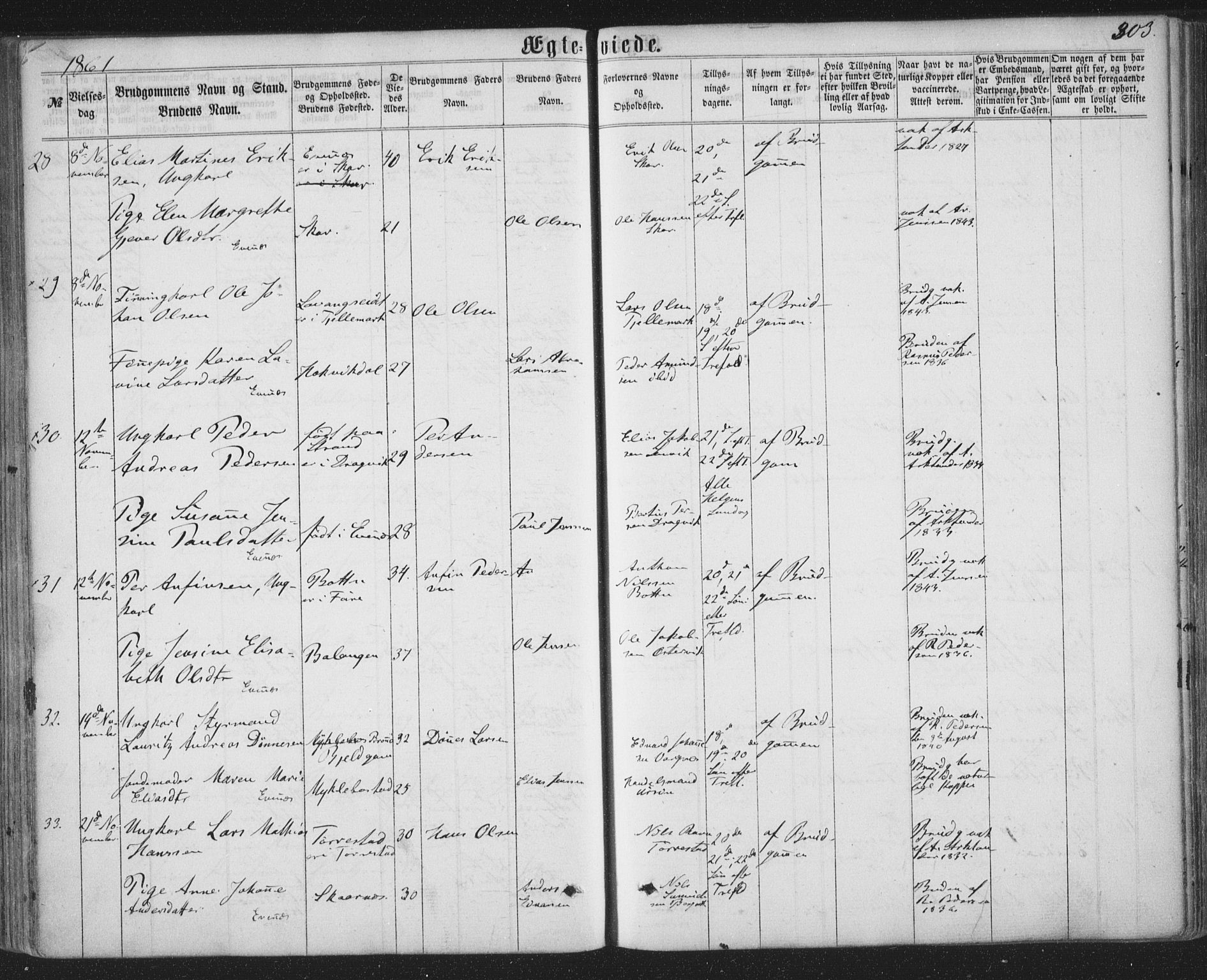 Ministerialprotokoller, klokkerbøker og fødselsregistre - Nordland, AV/SAT-A-1459/863/L0896: Parish register (official) no. 863A08, 1861-1871, p. 303