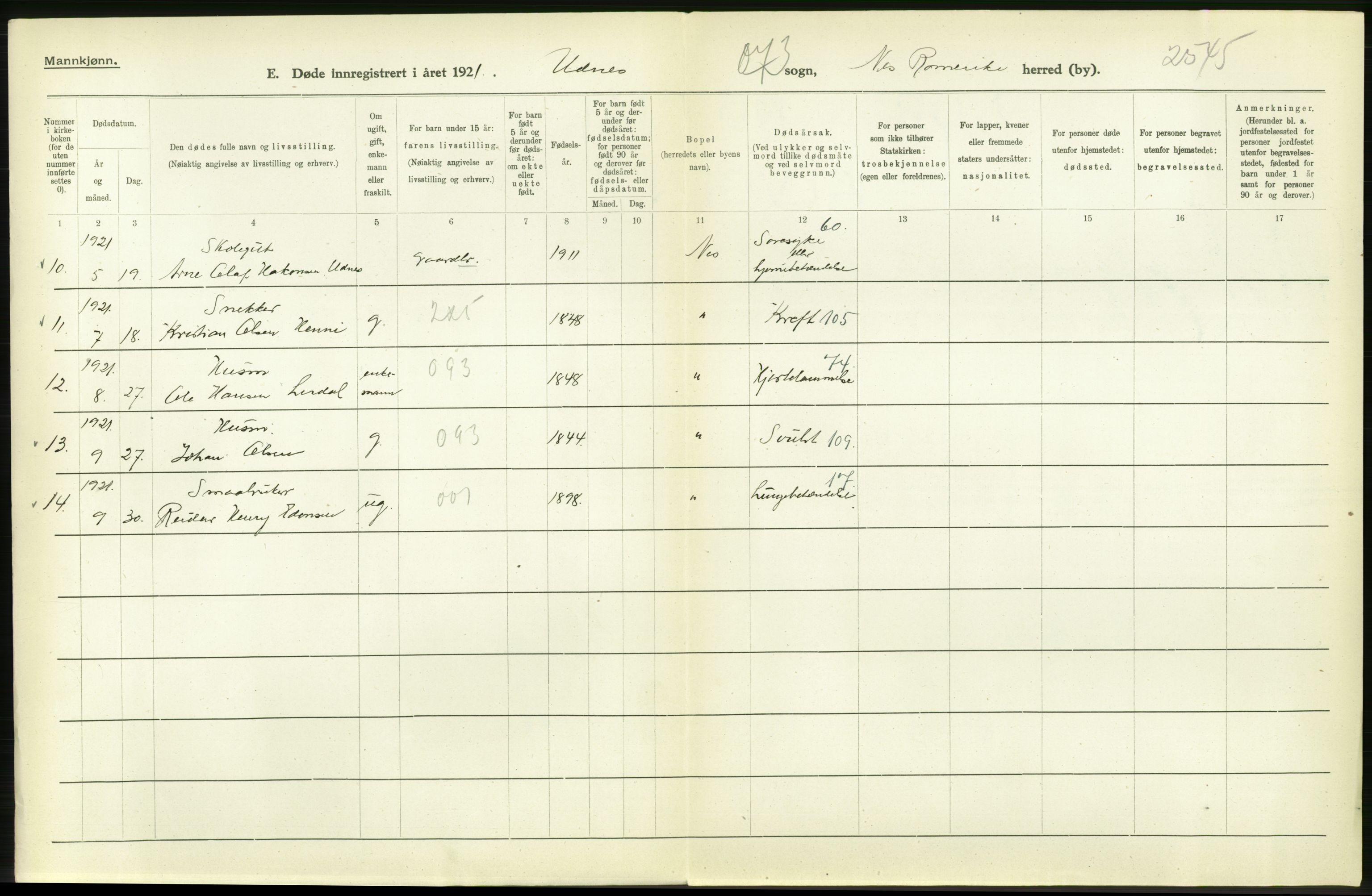 Statistisk sentralbyrå, Sosiodemografiske emner, Befolkning, AV/RA-S-2228/D/Df/Dfc/Dfca/L0007: Akershus fylke: Døde. Bygder og byer., 1921, p. 474