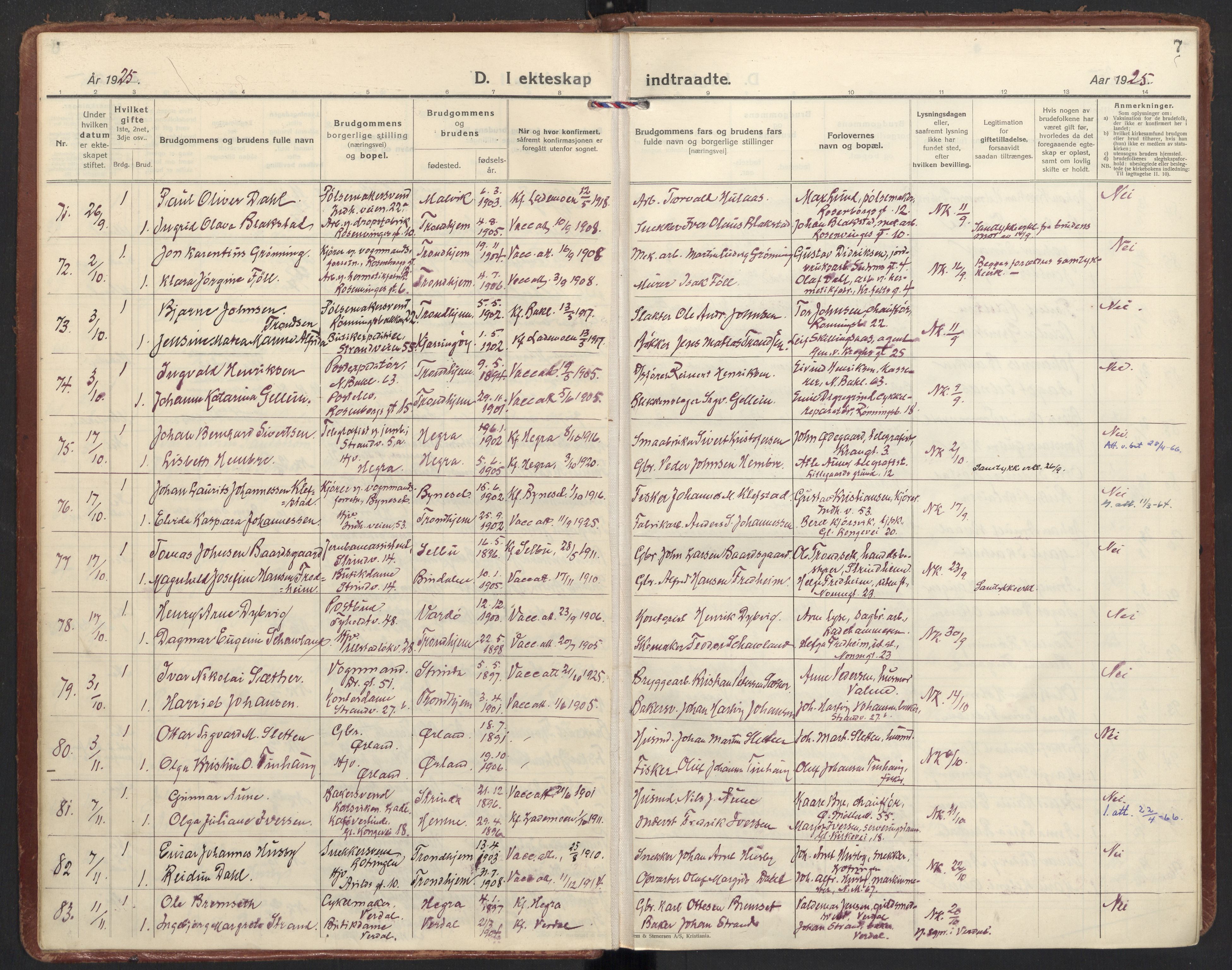 Ministerialprotokoller, klokkerbøker og fødselsregistre - Sør-Trøndelag, SAT/A-1456/605/L0249: Parish register (official) no. 605A11, 1925-1936, p. 7