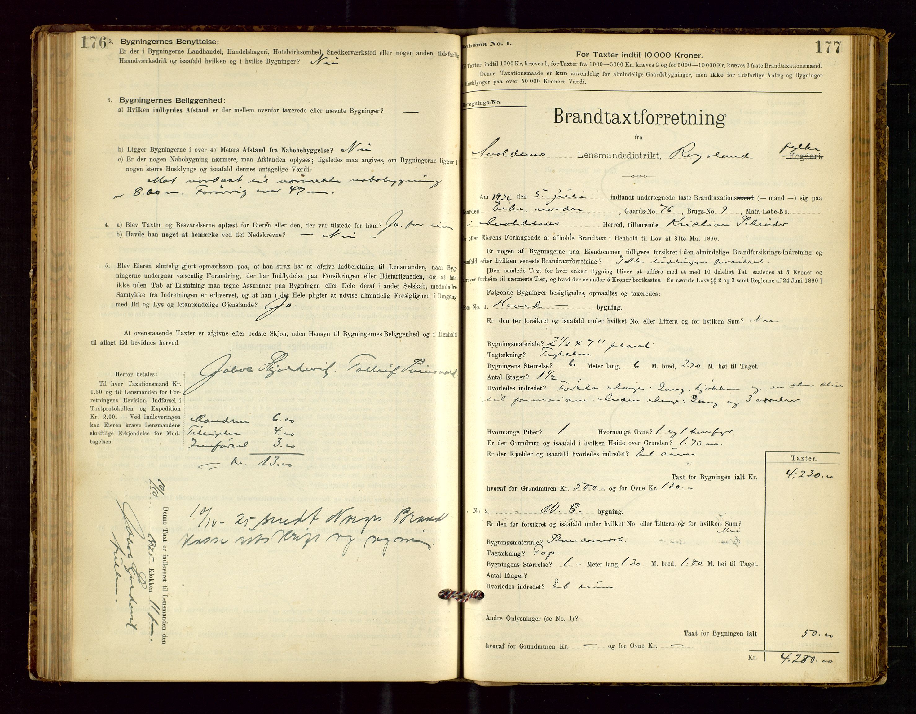 Avaldsnes lensmannskontor, SAST/A-100286/Gob/L0001: "Brandtaxationsprotokol for Avaldsnes Lensmandsdistrikt Ryfylke Fogderi", 1894-1925, p. 176-177