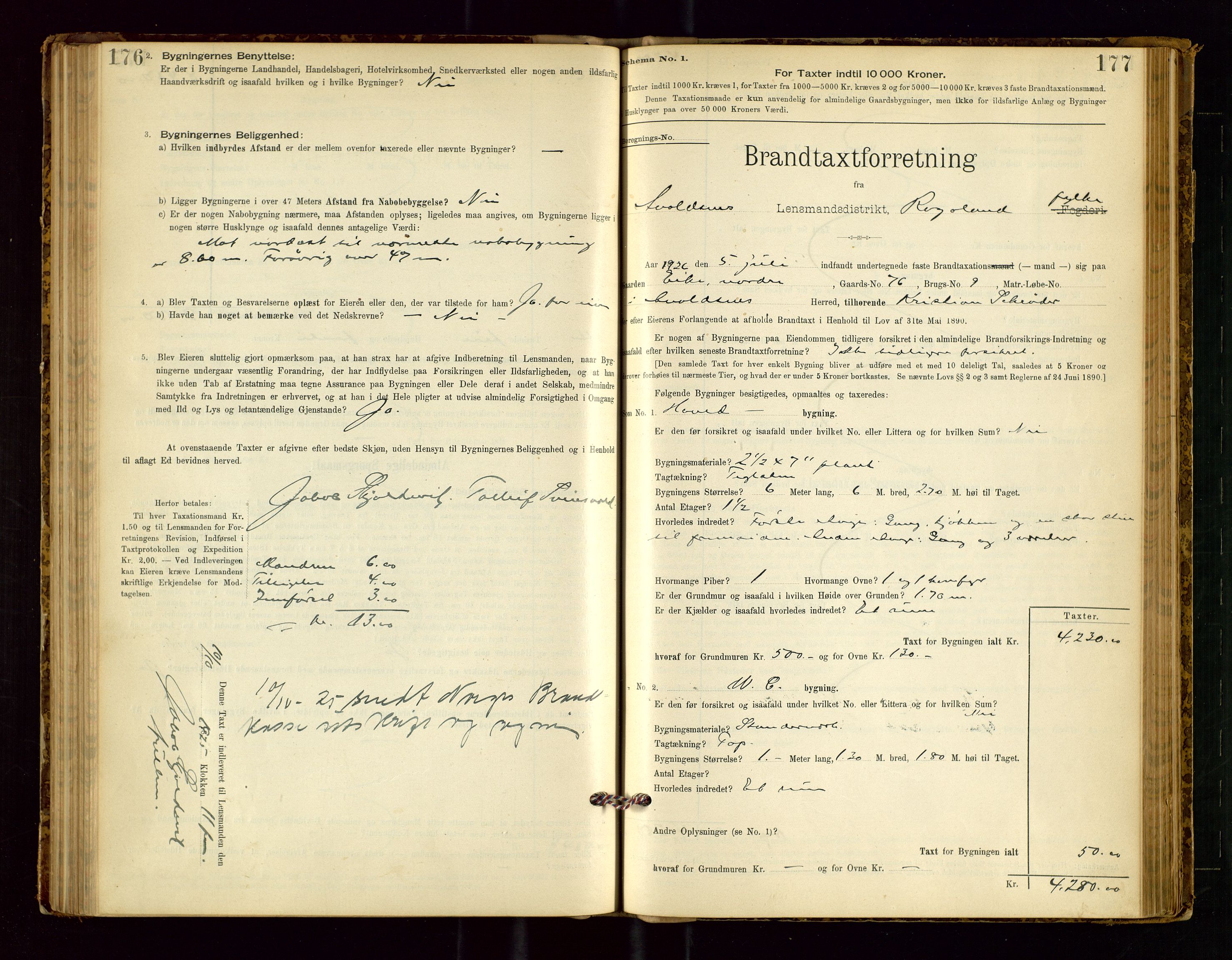 Avaldsnes lensmannskontor, AV/SAST-A-100286/Gob/L0001: "Brandtaxationsprotokol for Avaldsnes Lensmandsdistrikt Ryfylke Fogderi", 1894-1925, p. 176-177