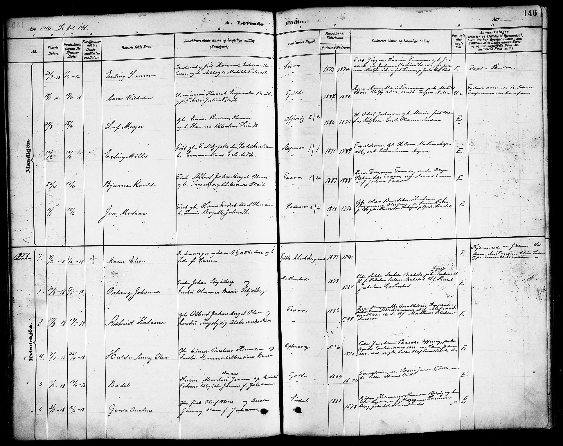 Ministerialprotokoller, klokkerbøker og fødselsregistre - Nordland, AV/SAT-A-1459/817/L0268: Parish register (copy) no. 817C03, 1884-1920, p. 146