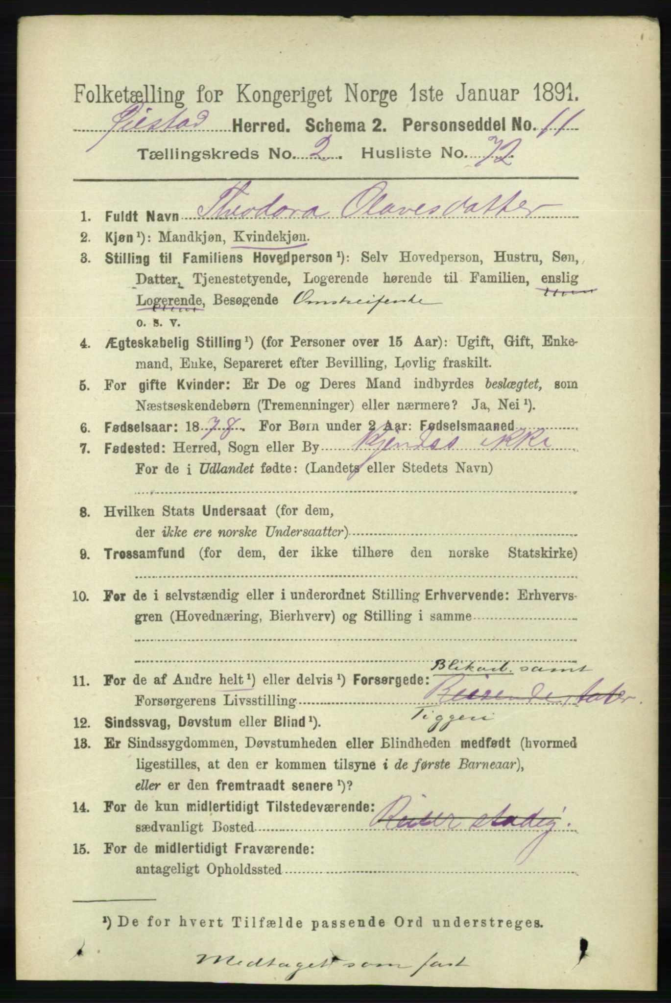 RA, 1891 census for 0920 Øyestad, 1891, p. 779