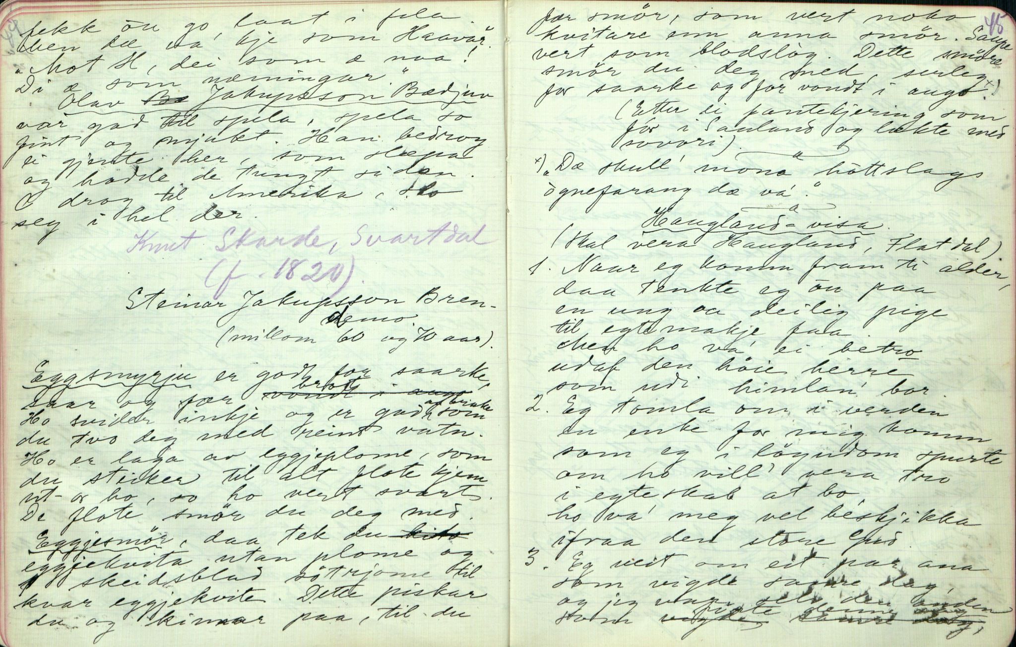 Rikard Berge, TEMU/TGM-A-1003/F/L0003/0033: 061-100 Innholdslister / 91 Nes. Flatdal. Uppskriftir av Aanund Rolleivsson m.fl. , 1910, p. 44-45