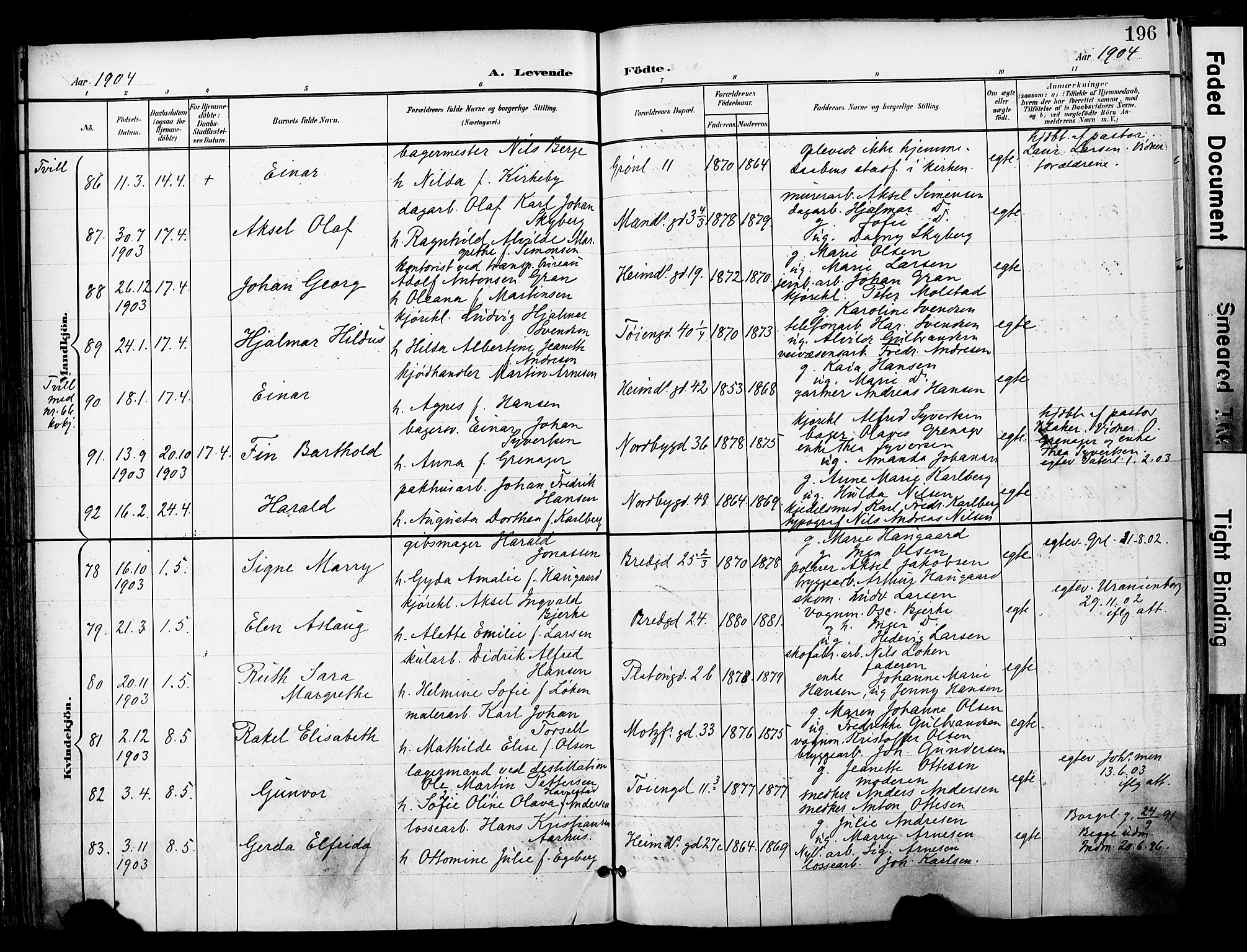 Grønland prestekontor Kirkebøker, SAO/A-10848/F/Fa/L0014: Parish register (official) no. 14, 1900-1911, p. 196