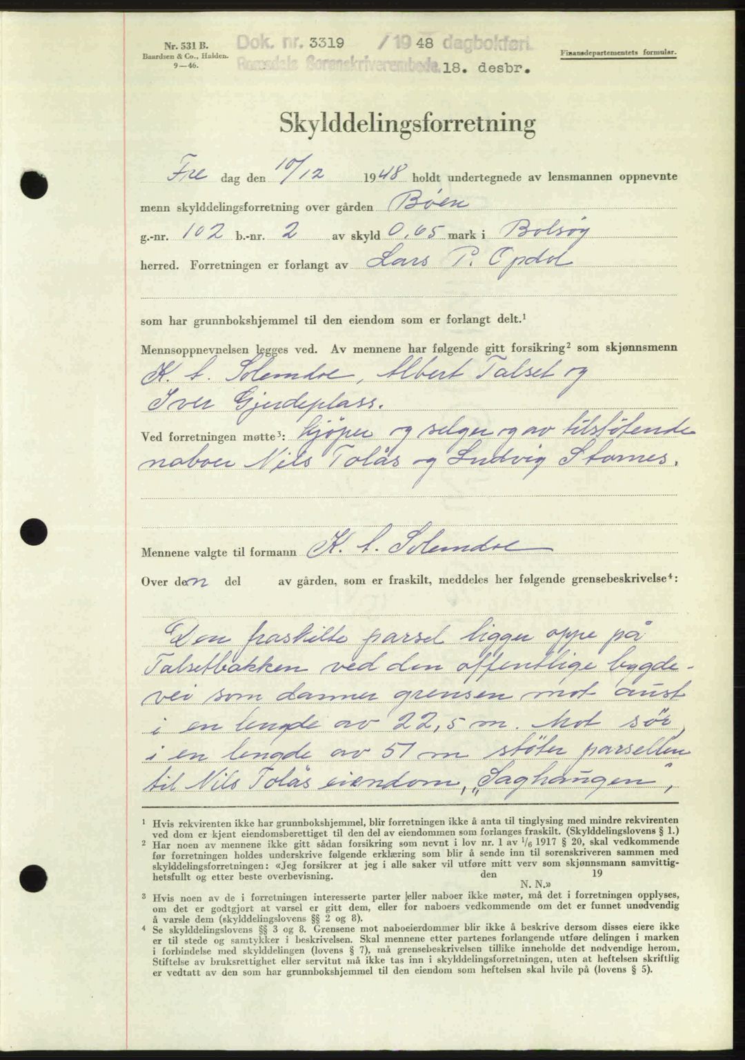 Romsdal sorenskriveri, AV/SAT-A-4149/1/2/2C: Mortgage book no. A28, 1948-1949, Diary no: : 3319/1948