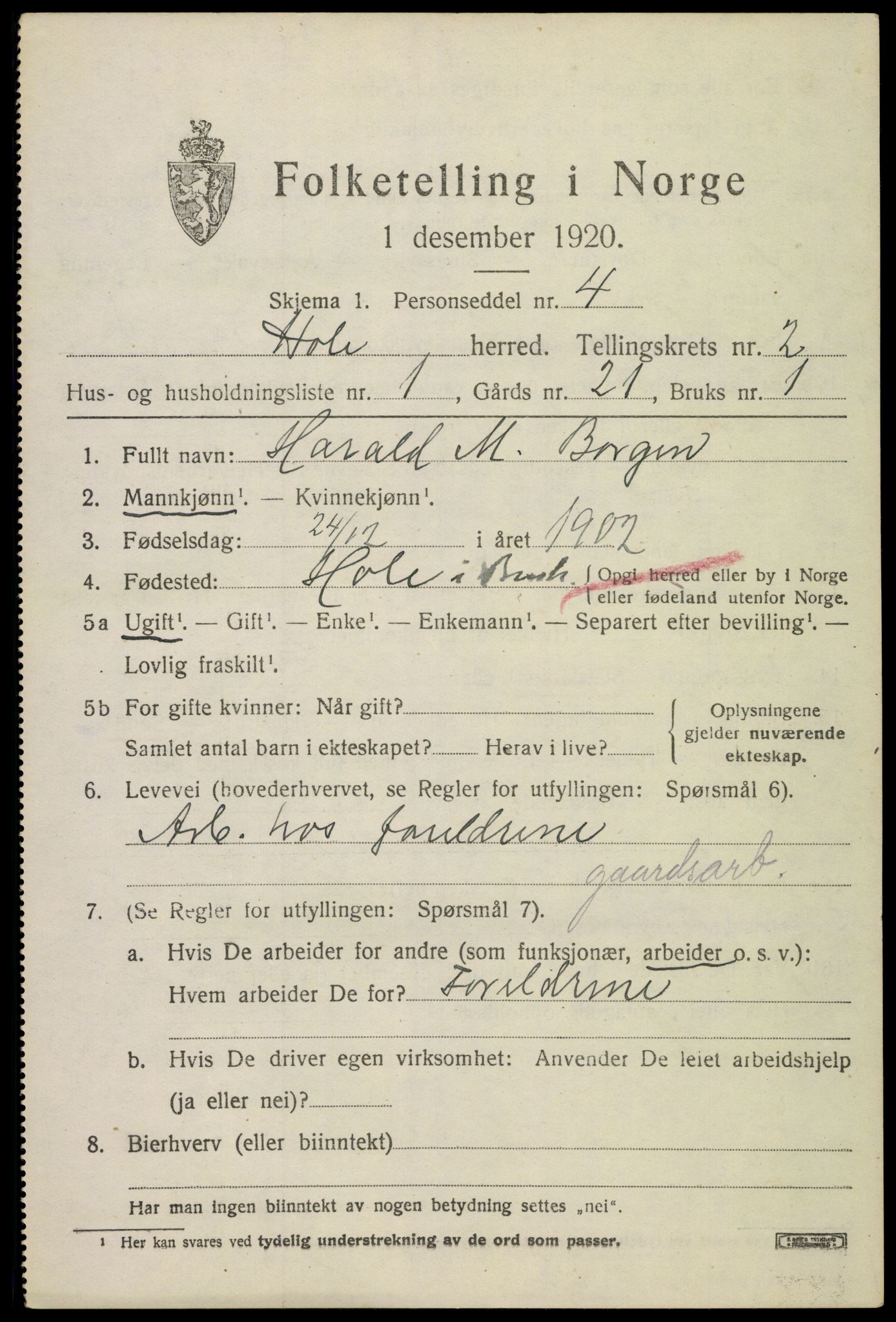 SAKO, 1920 census for Hole, 1920, p. 2003