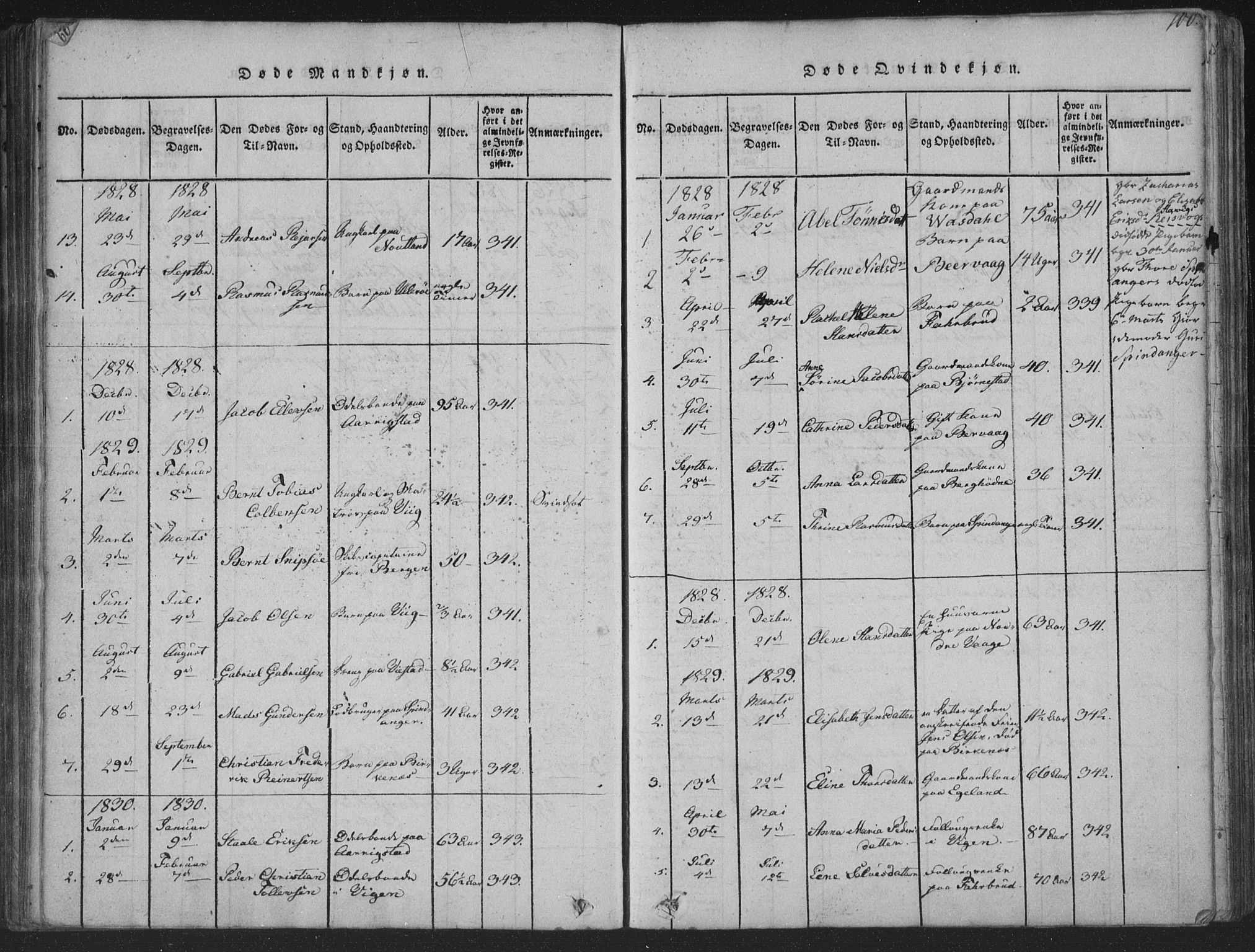 Herad sokneprestkontor, SAK/1111-0018/F/Fa/Fab/L0002: Parish register (official) no. A 2, 1816-1844, p. 100