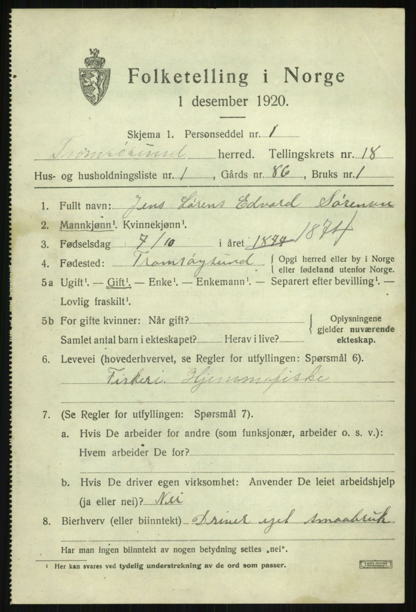 SATØ, 1920 census for Tromsøysund, 1920, p. 9922