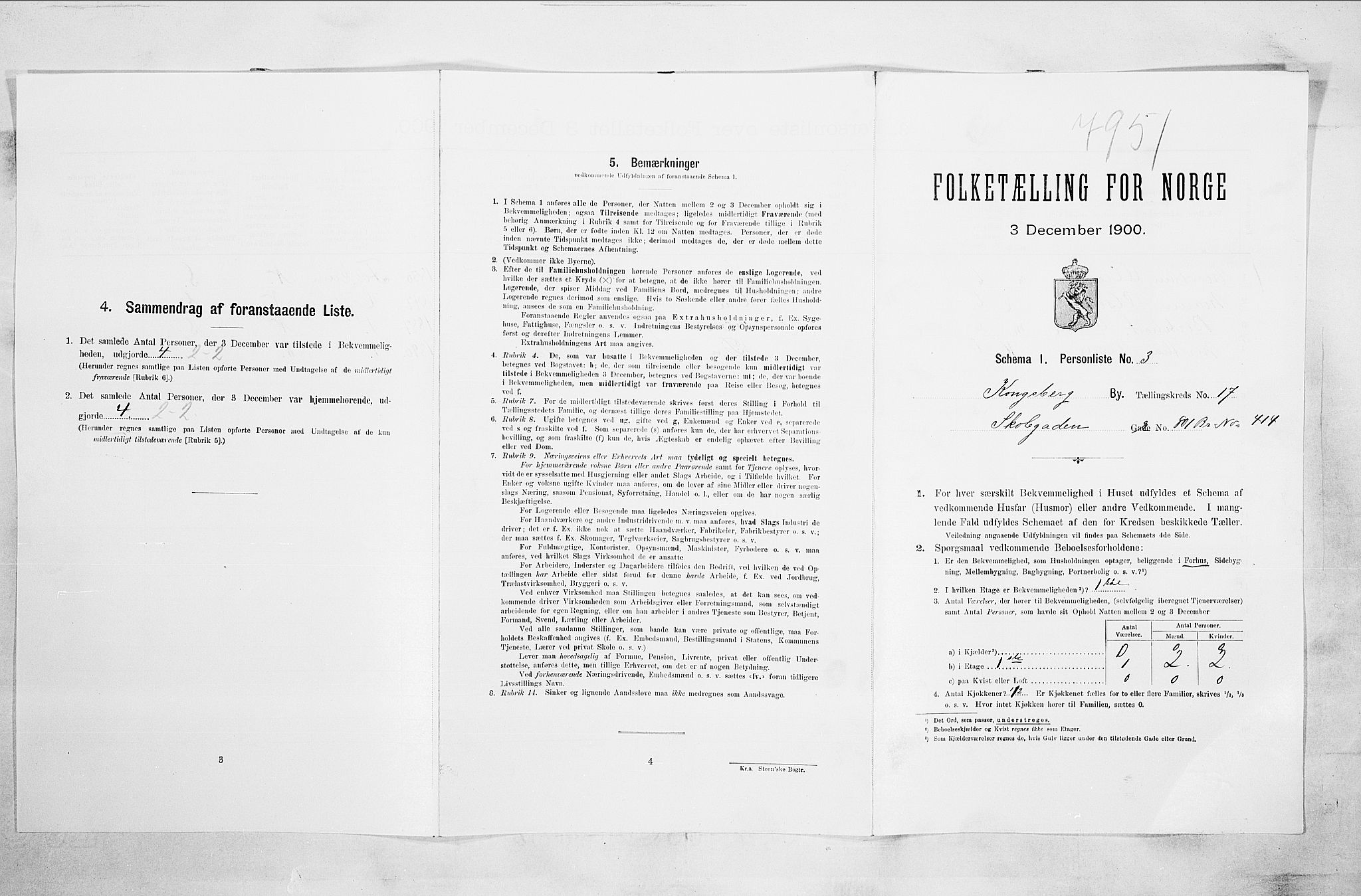 RA, 1900 census for Kongsberg, 1900, p. 3374
