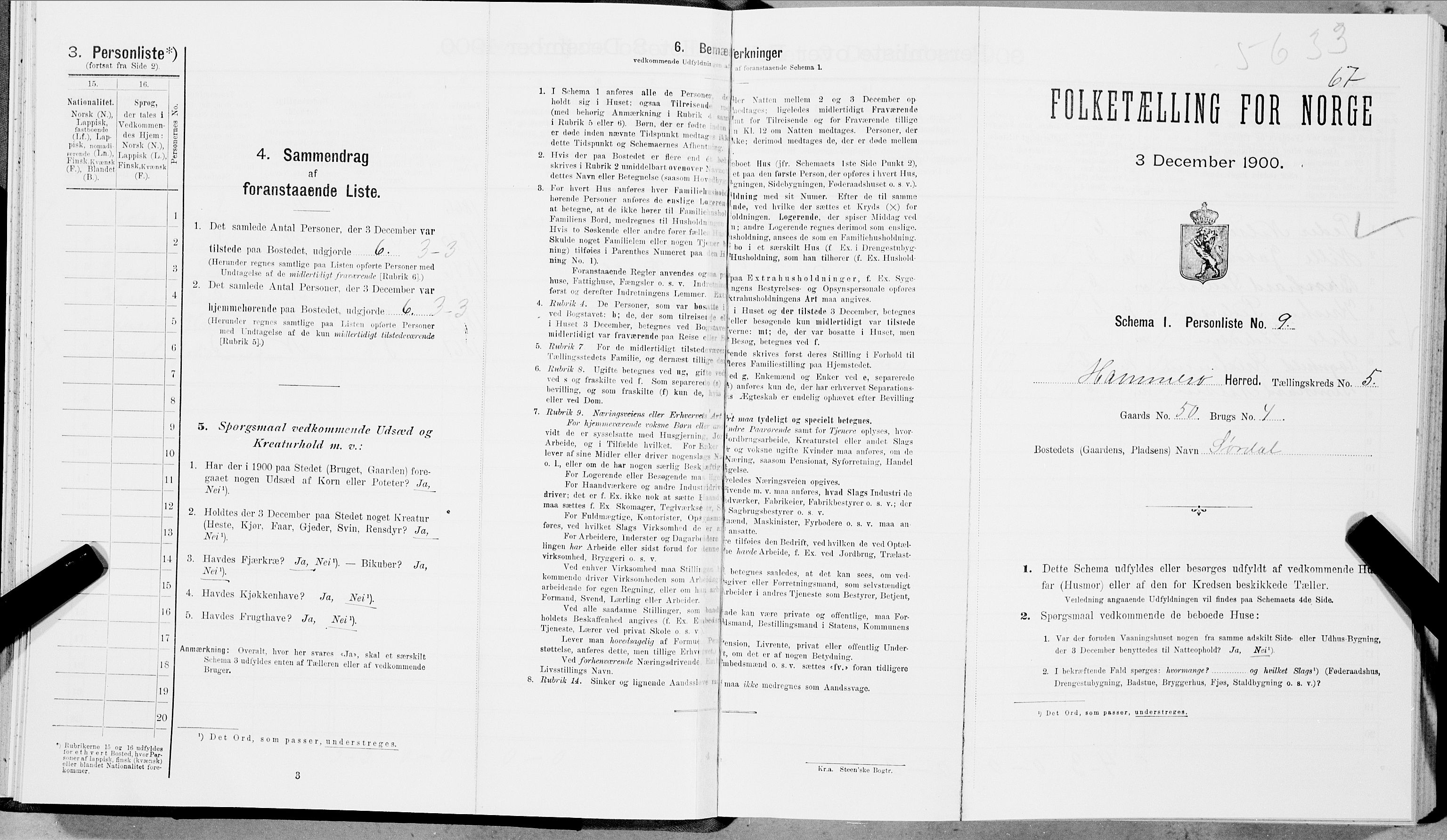 SAT, 1900 census for Hamarøy, 1900, p. 556