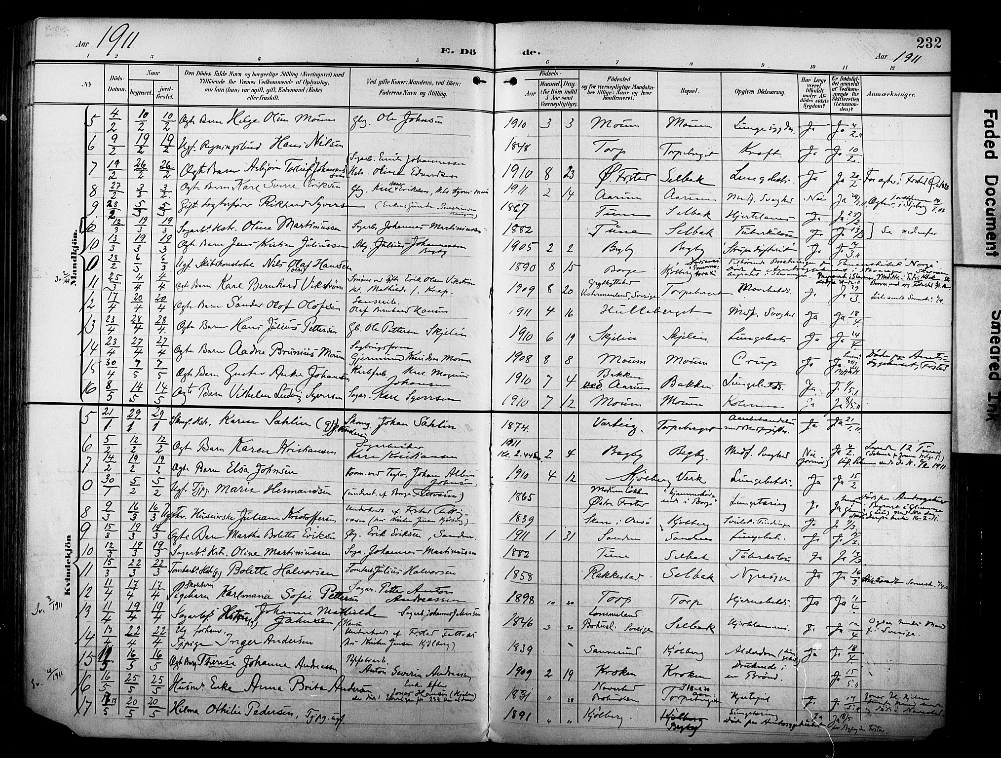 Borge prestekontor Kirkebøker, AV/SAO-A-10903/F/Fa/L0009: Parish register (official) no. I 9, 1902-1911, p. 232