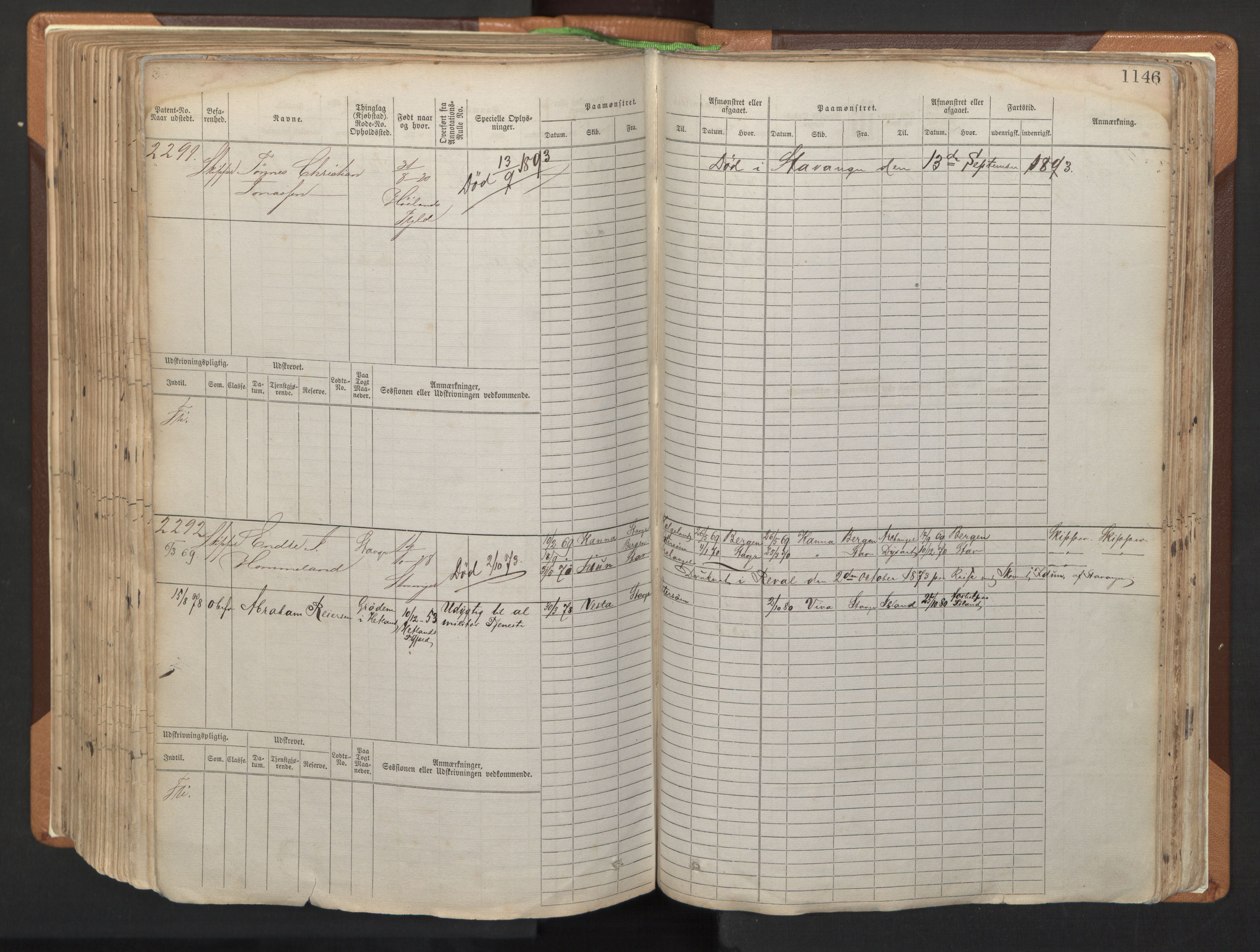 Stavanger sjømannskontor, AV/SAST-A-102006/F/Fb/Fbb/L0006: Sjøfartshovedrulle, patentnr. 1607-2402 (del 3), 1869-1880, p. 346