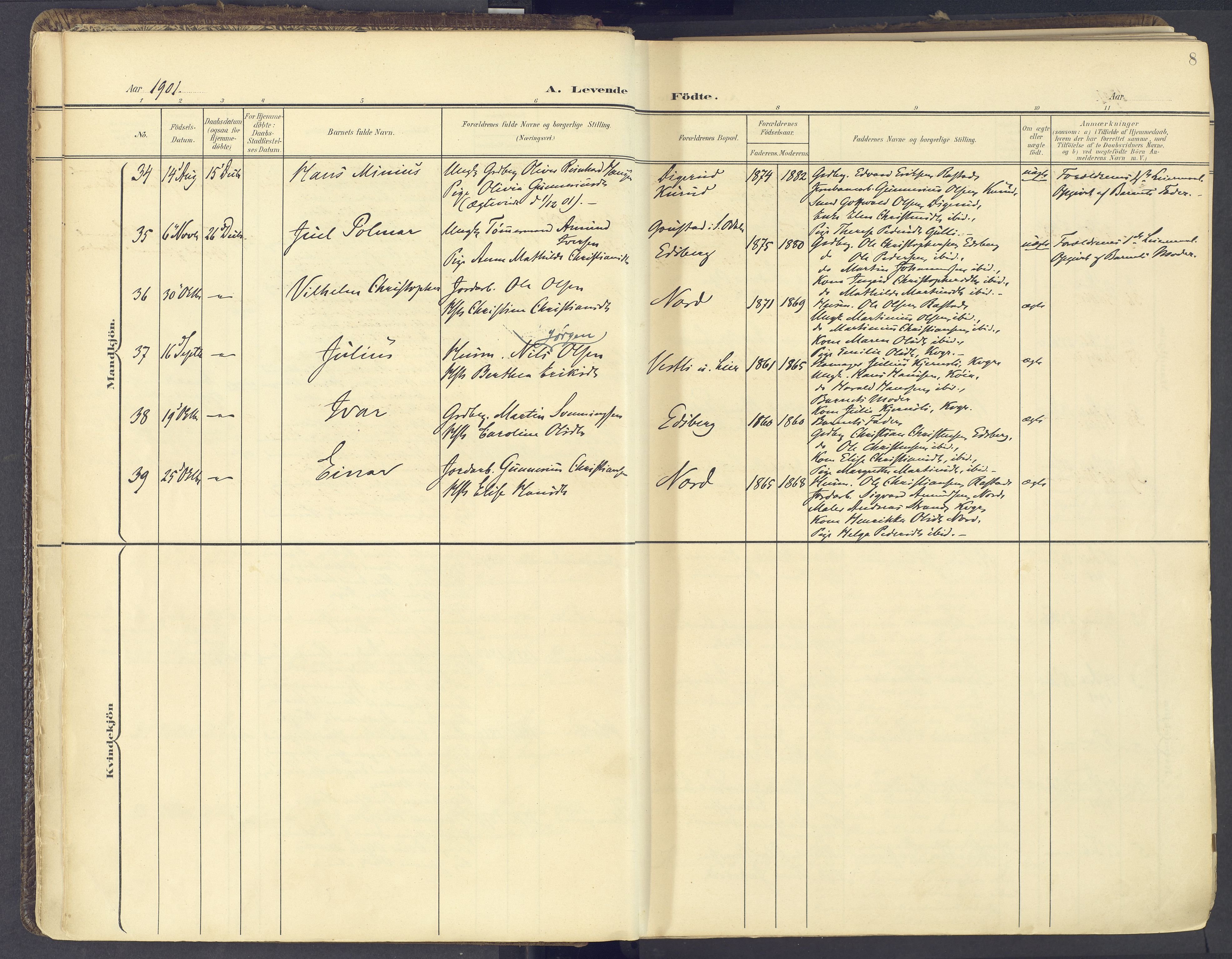 Vinger prestekontor, AV/SAH-PREST-024/H/Ha/Haa/L0017: Parish register (official) no. 17, 1901-1927, p. 8