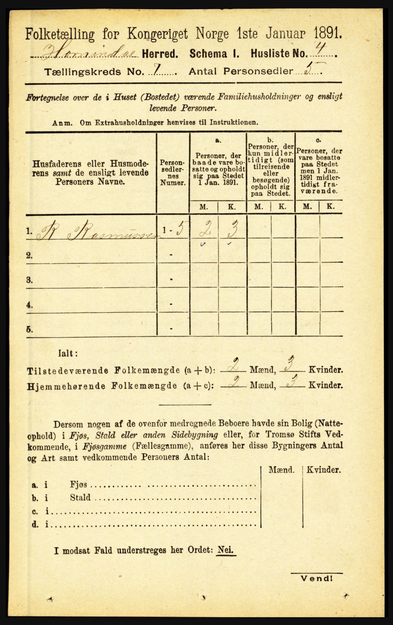 RA, 1891 census for 1444 Hornindal, 1891, p. 1730