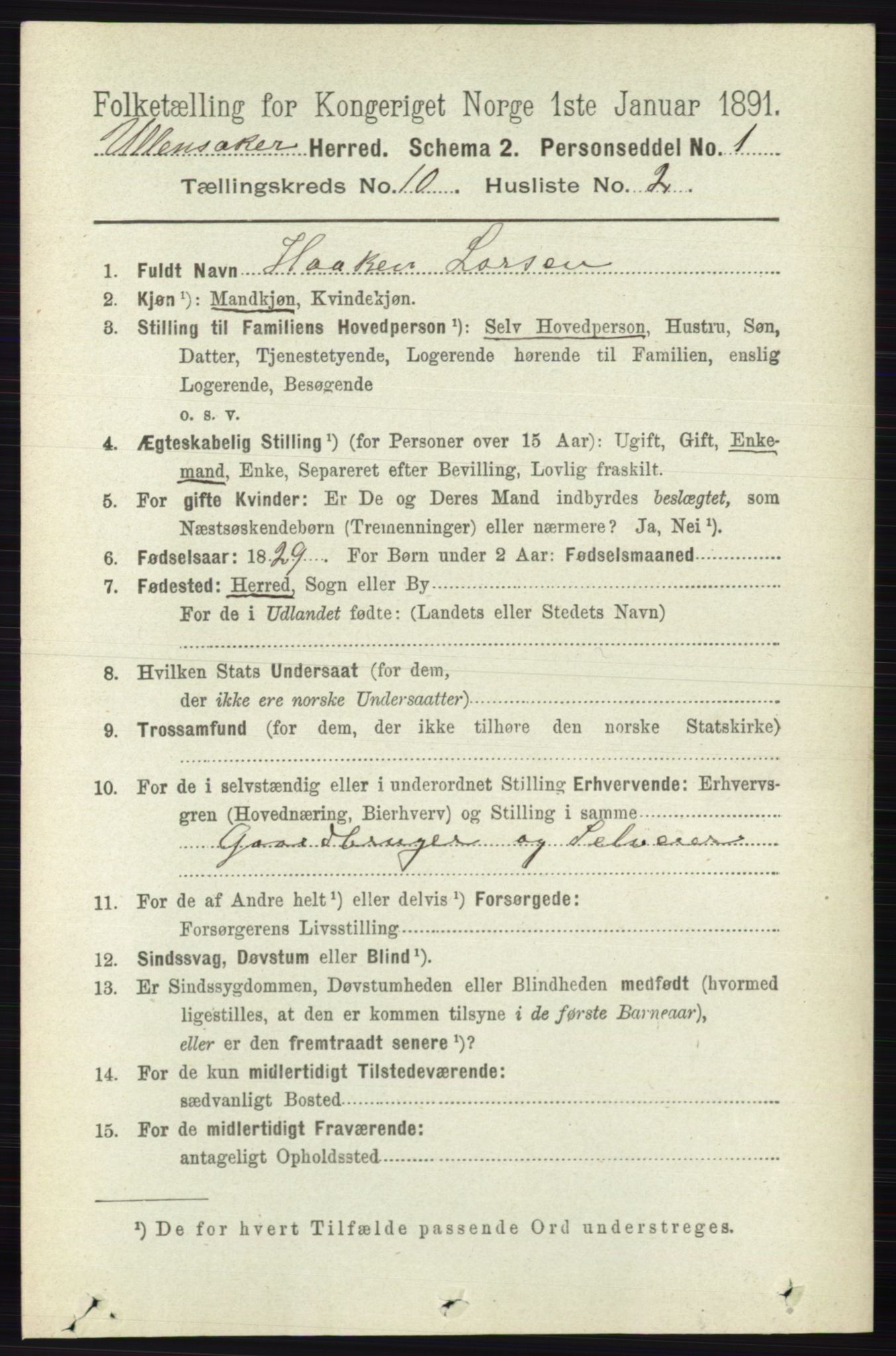 RA, 1891 census for 0235 Ullensaker, 1891, p. 4515
