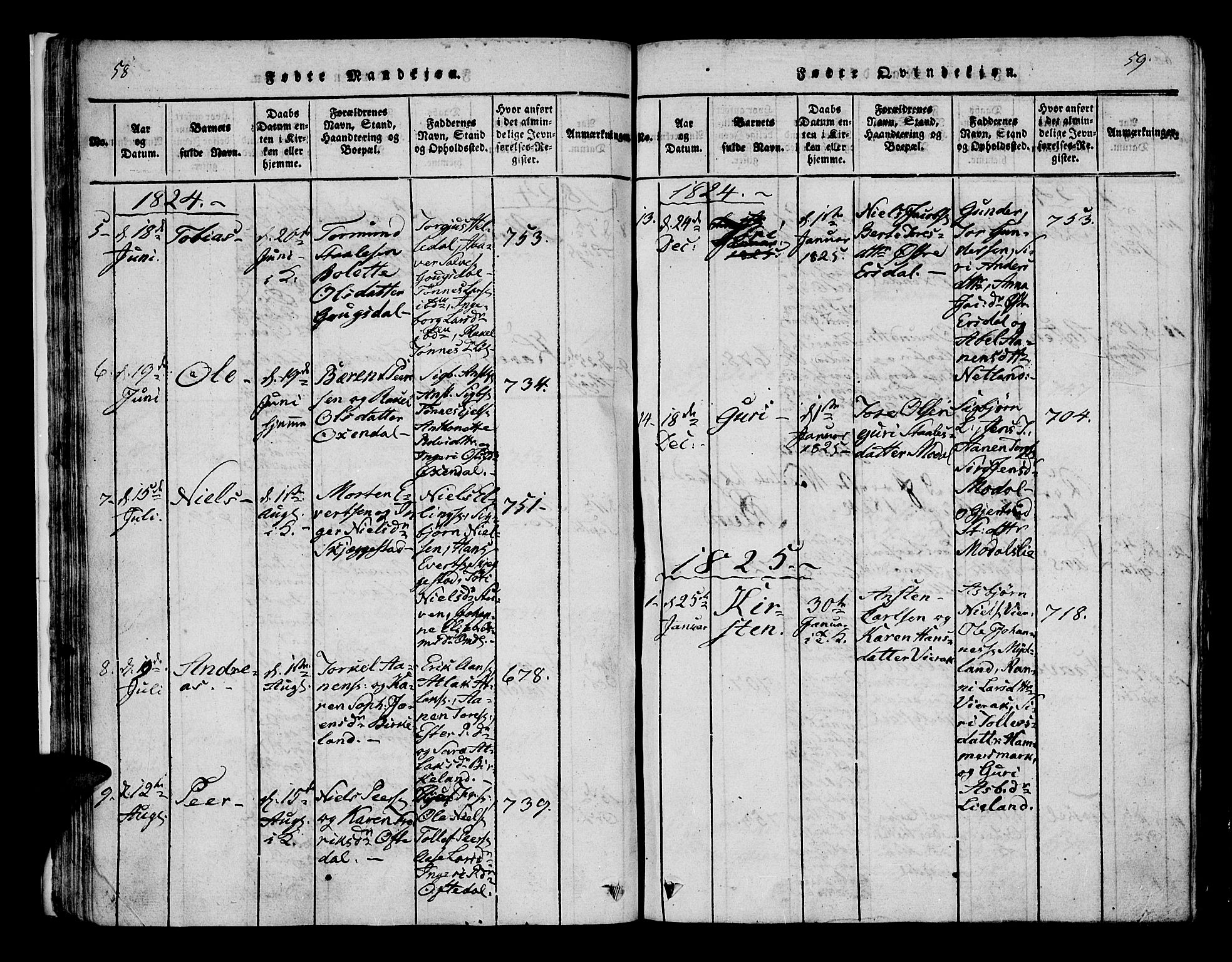 Bakke sokneprestkontor, SAK/1111-0002/F/Fa/Faa/L0003: Parish register (official) no. A 3, 1815-1835, p. 58-59
