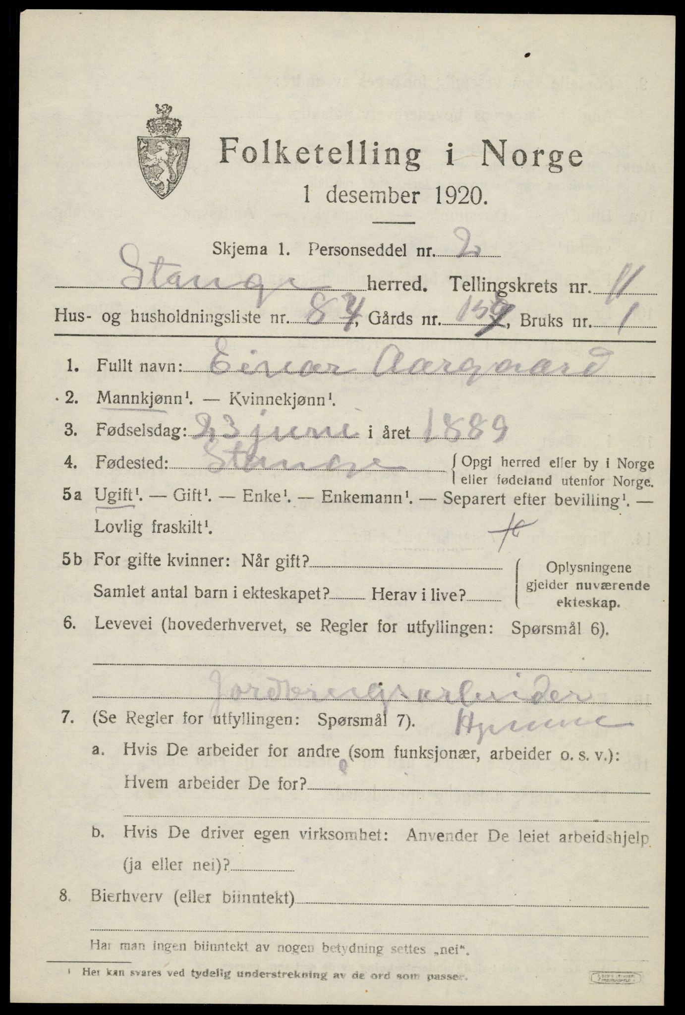 SAH, 1920 census for Stange, 1920, p. 17827