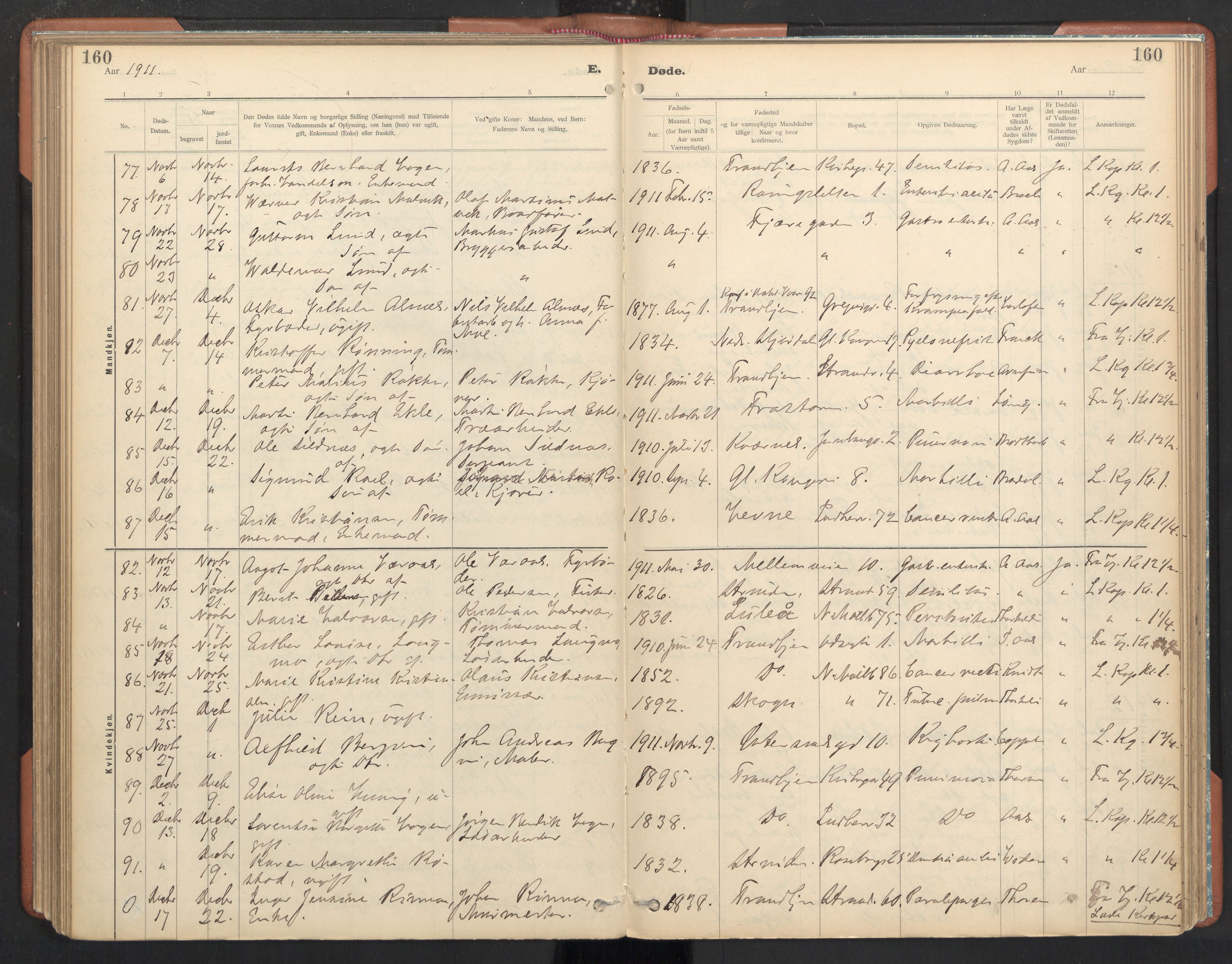 Ministerialprotokoller, klokkerbøker og fødselsregistre - Sør-Trøndelag, SAT/A-1456/605/L0244: Parish register (official) no. 605A06, 1908-1954, p. 160