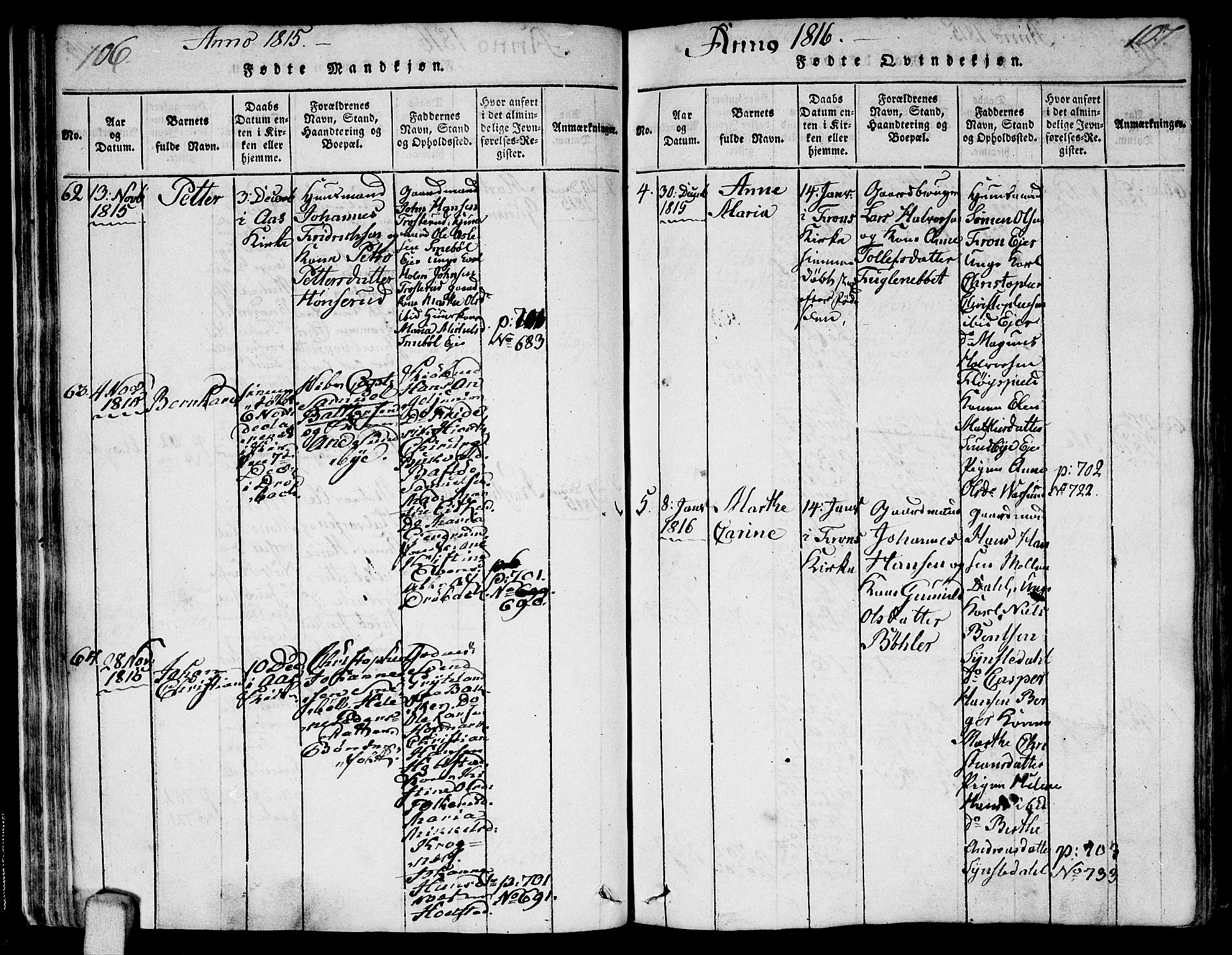 Ås prestekontor Kirkebøker, AV/SAO-A-10894/F/Fa/L0003: Parish register (official) no. I 3, 1814-1818, p. 106-107