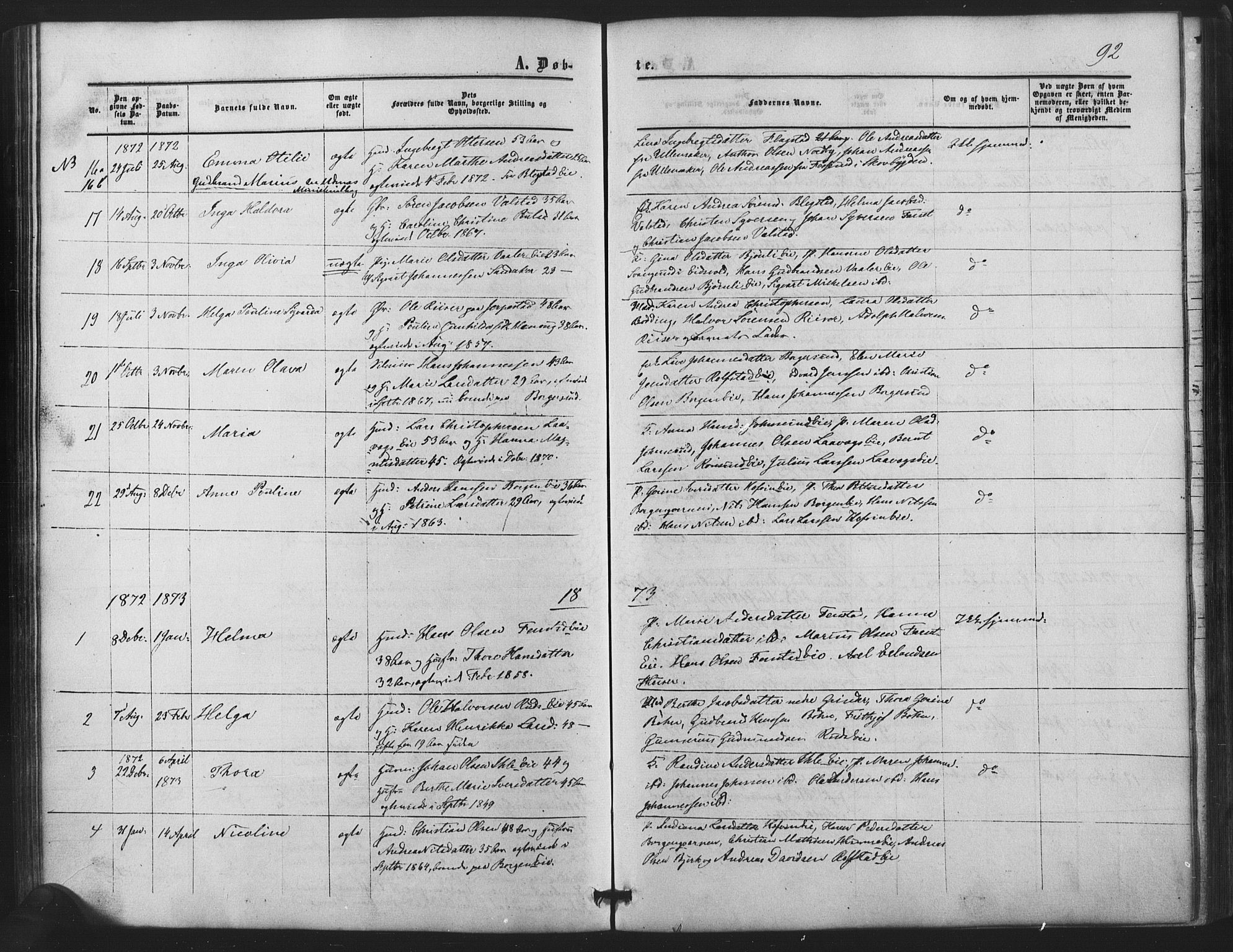 Nes prestekontor Kirkebøker, SAO/A-10410/F/Fb/L0001: Parish register (official) no. II 1, 1859-1882, p. 92