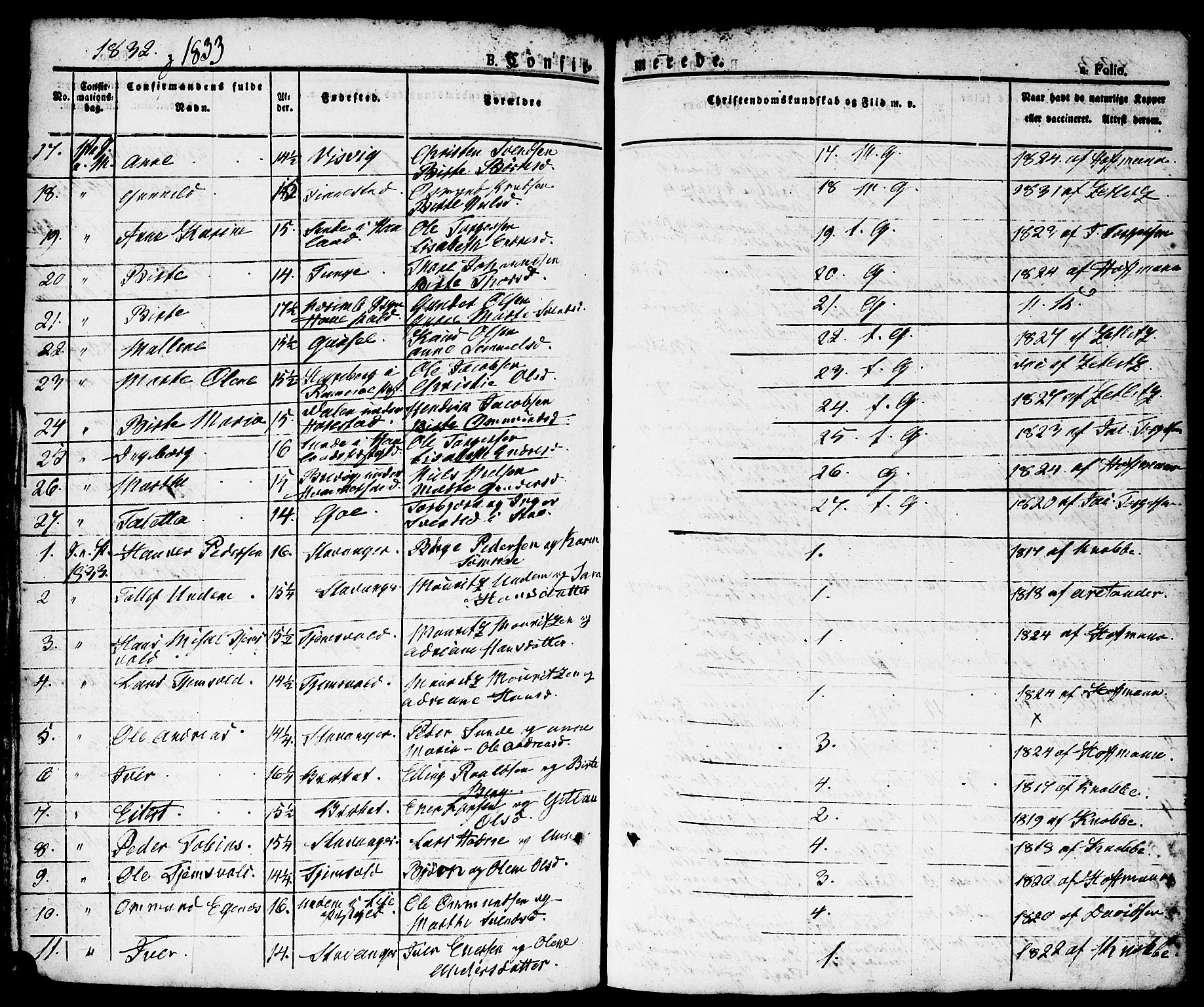 Domkirken sokneprestkontor, SAST/A-101812/001/30/30BA/L0011: Parish register (official) no. A 11, 1832-1856