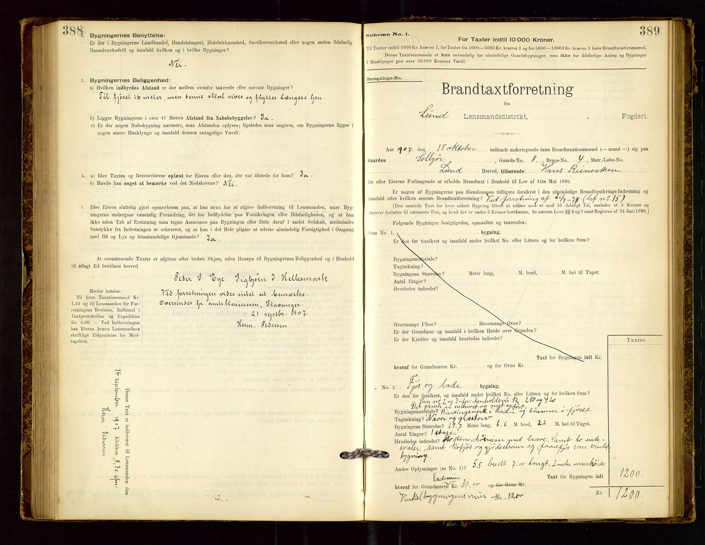 Lund lensmannskontor, SAST/A-100303/Gob/L0001: "Brandtakstprotokol", 1894-1907, p. 388-389