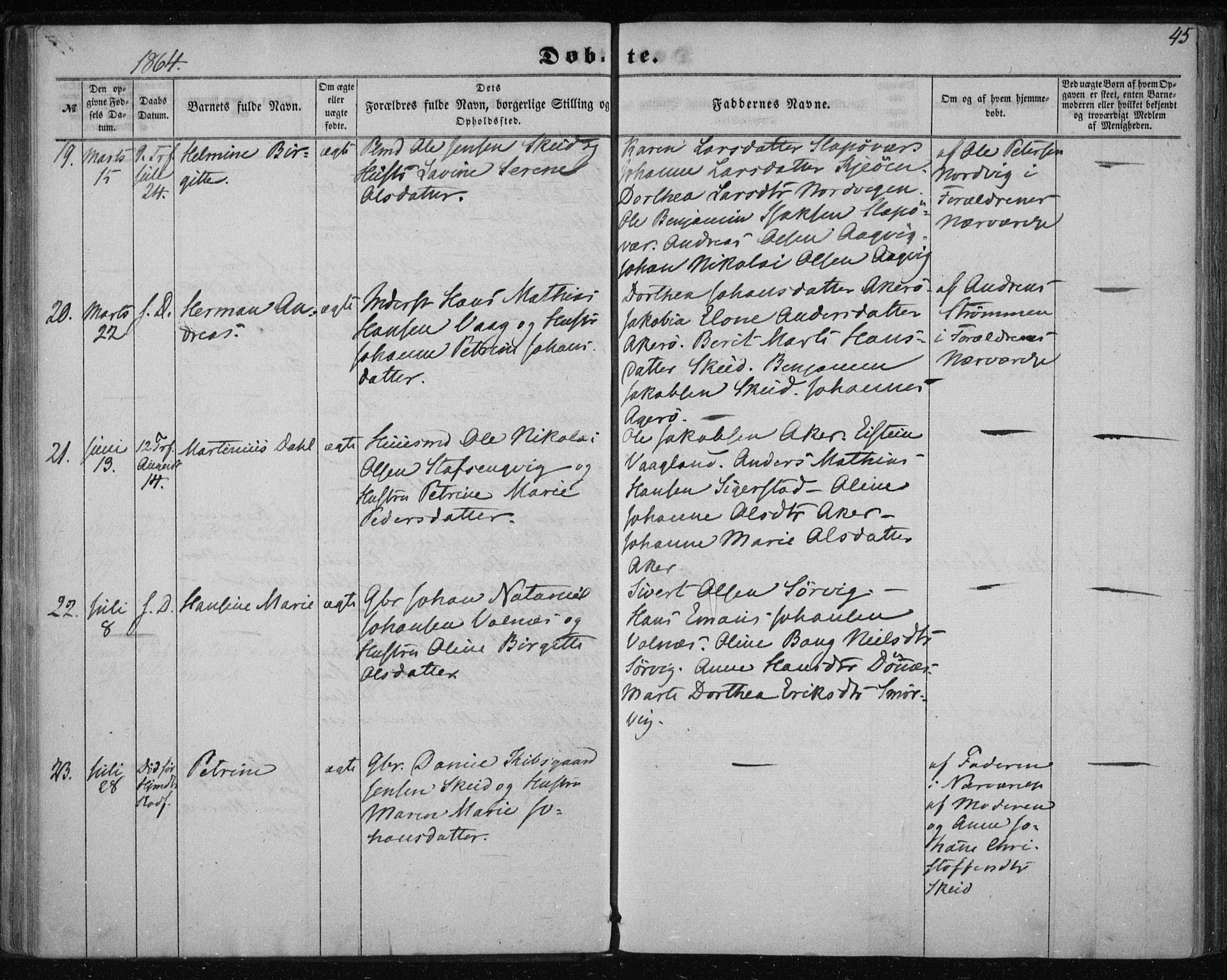 Ministerialprotokoller, klokkerbøker og fødselsregistre - Nordland, AV/SAT-A-1459/835/L0523: Parish register (official) no. 835A01, 1855-1865, p. 45