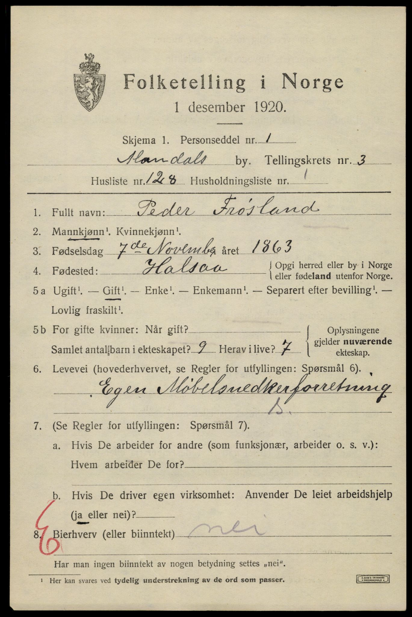SAK, 1920 census for Mandal, 1920, p. 6903