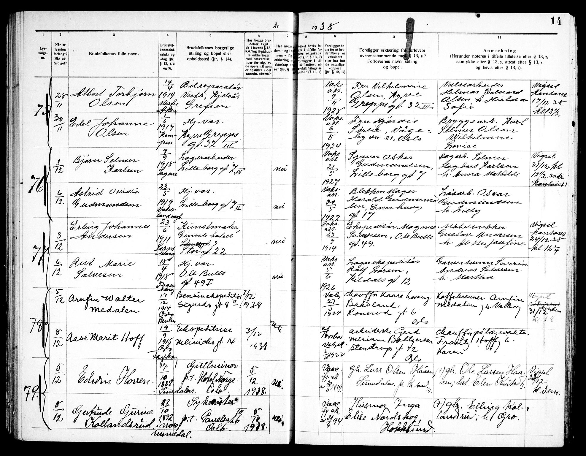 Torshov prestekontor Kirkebøker, SAO/A-10238a/H/Ha/L0002: Banns register no. 2, 1938-1945, p. 14