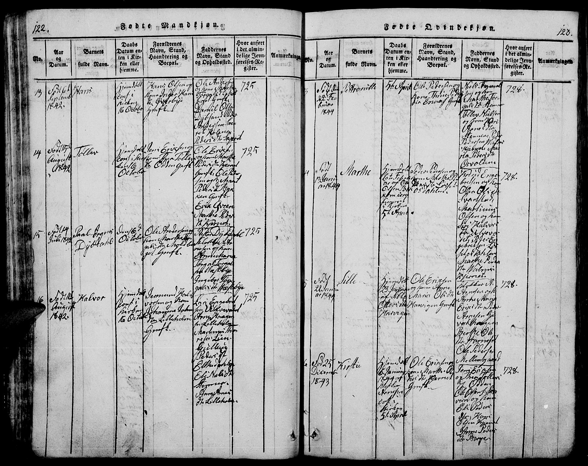 Trysil prestekontor, SAH/PREST-046/H/Ha/Hab/L0005: Parish register (copy) no. 5, 1814-1877, p. 122-123