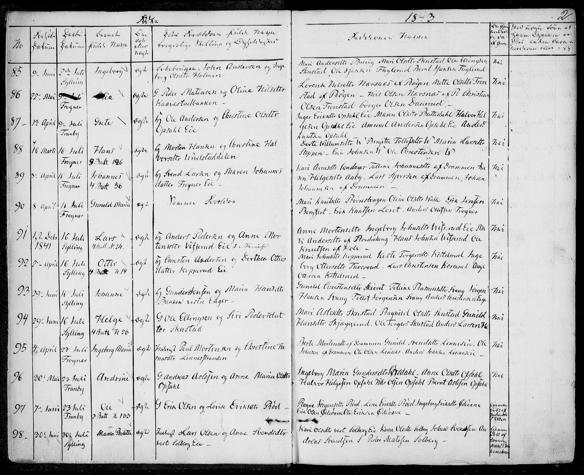 Lier kirkebøker, AV/SAKO-A-230/F/Fa/L0011: Parish register (official) no. I 11, 1843-1854, p. 2