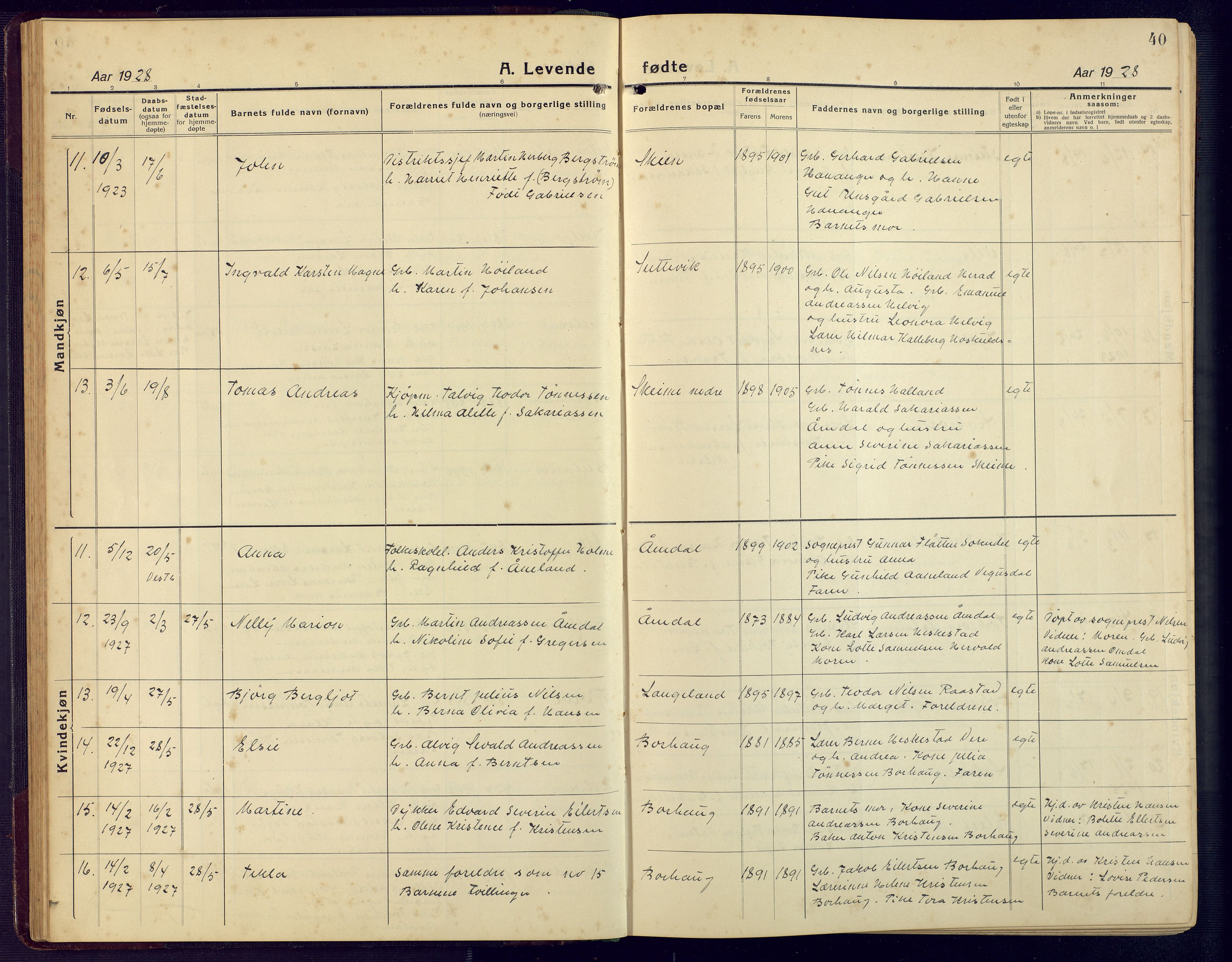 Lista sokneprestkontor, AV/SAK-1111-0027/F/Fb/L0006: Parish register (copy) no. B 6, 1924-1947, p. 40