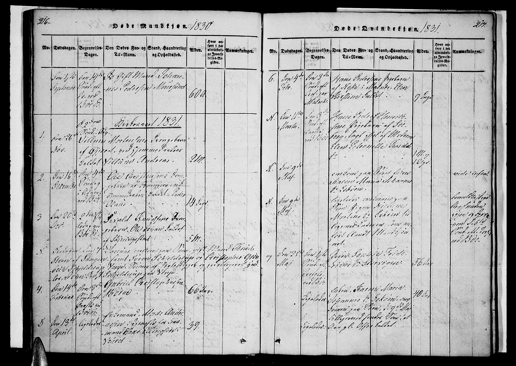 Ministerialprotokoller, klokkerbøker og fødselsregistre - Nordland, AV/SAT-A-1459/891/L1298: Parish register (official) no. 891A03, 1820-1840, p. 216-217