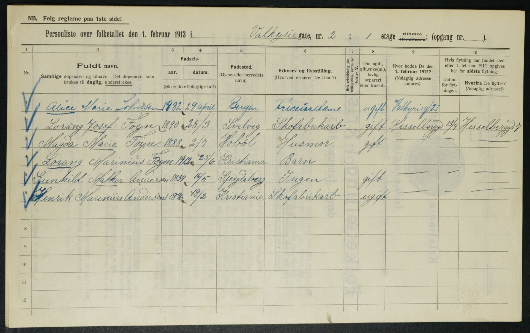 OBA, Municipal Census 1913 for Kristiania, 1913, p. 121529