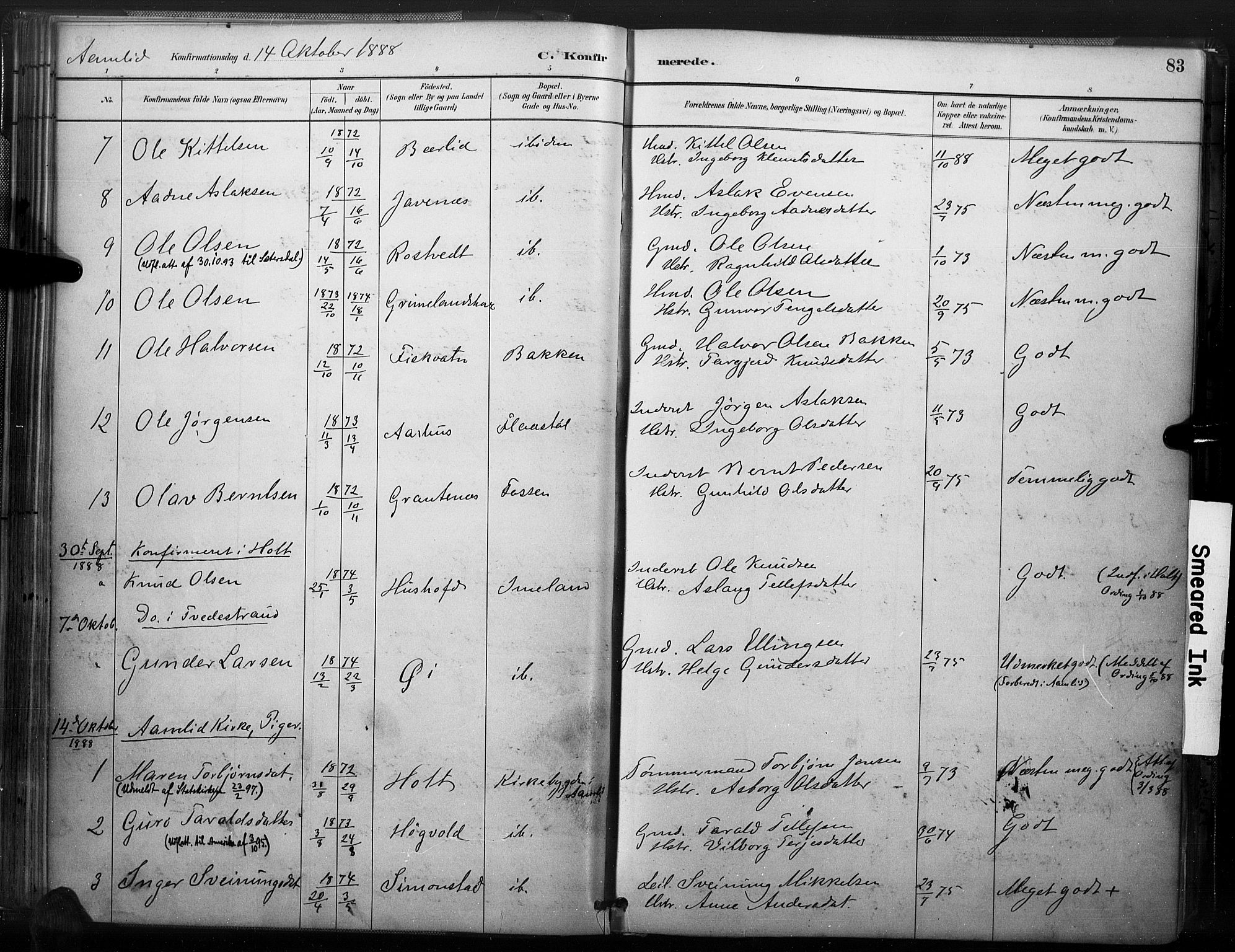 Åmli sokneprestkontor, SAK/1111-0050/F/Fa/Fac/L0010: Parish register (official) no. A 10 /1, 1885-1899, p. 83