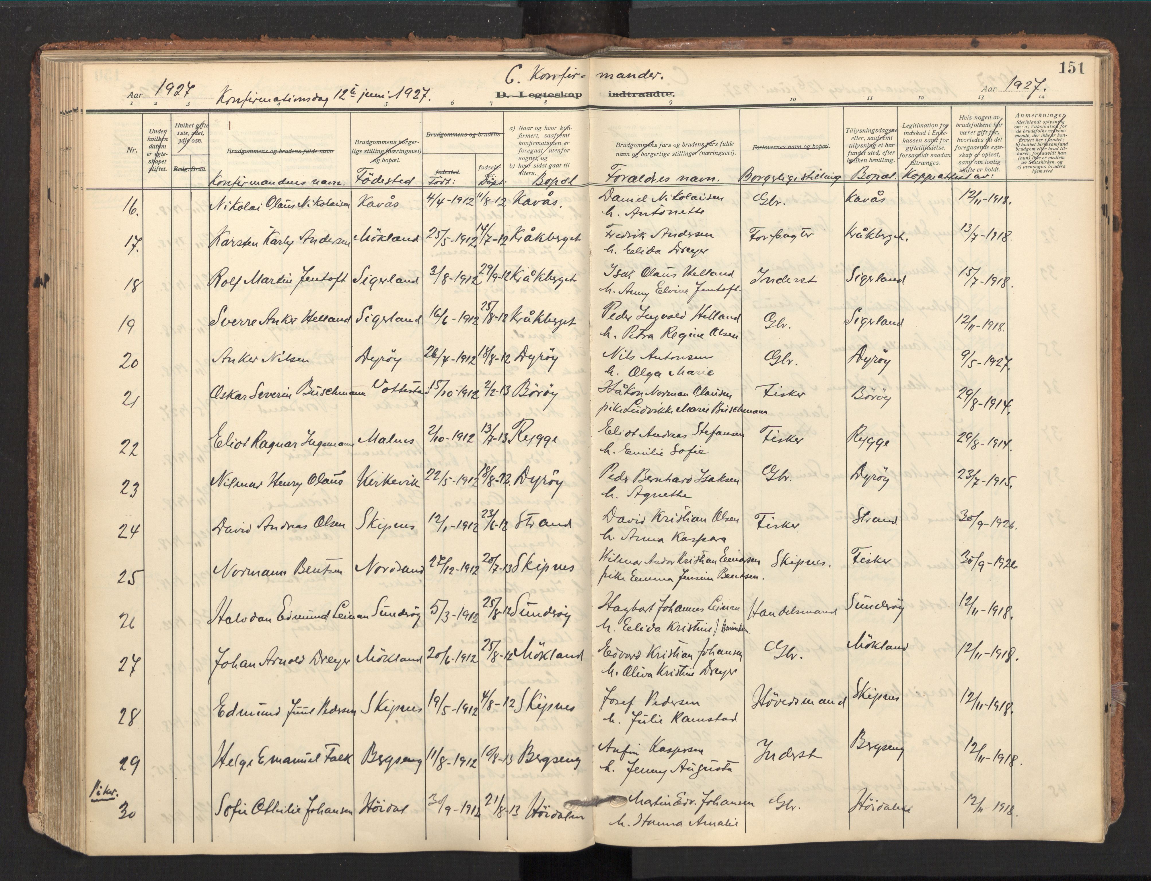 Ministerialprotokoller, klokkerbøker og fødselsregistre - Nordland, SAT/A-1459/893/L1343: Parish register (official) no. 893A15, 1914-1928, p. 151