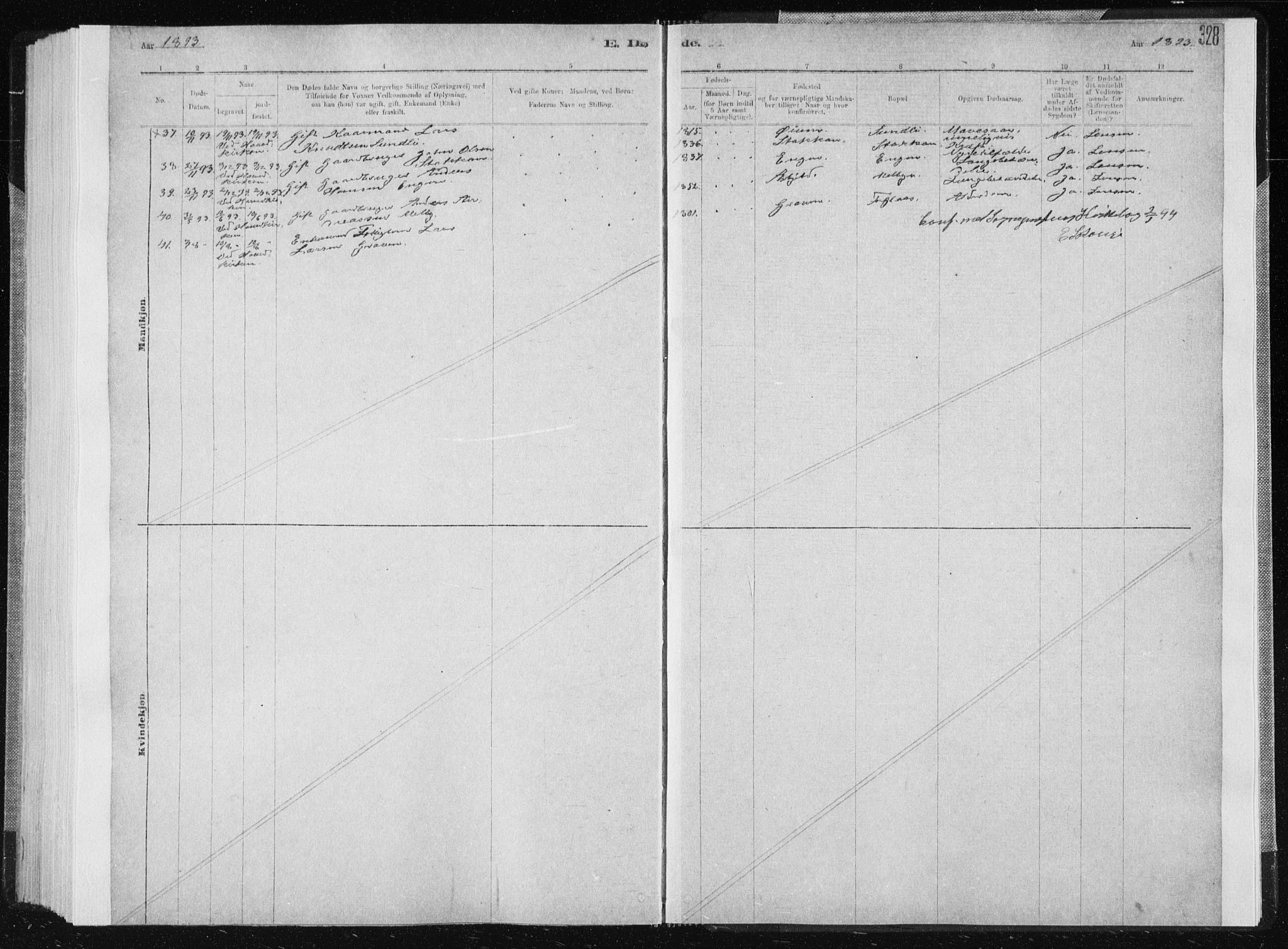 Ministerialprotokoller, klokkerbøker og fødselsregistre - Sør-Trøndelag, AV/SAT-A-1456/668/L0818: Parish register (copy) no. 668C07, 1885-1898, p. 328