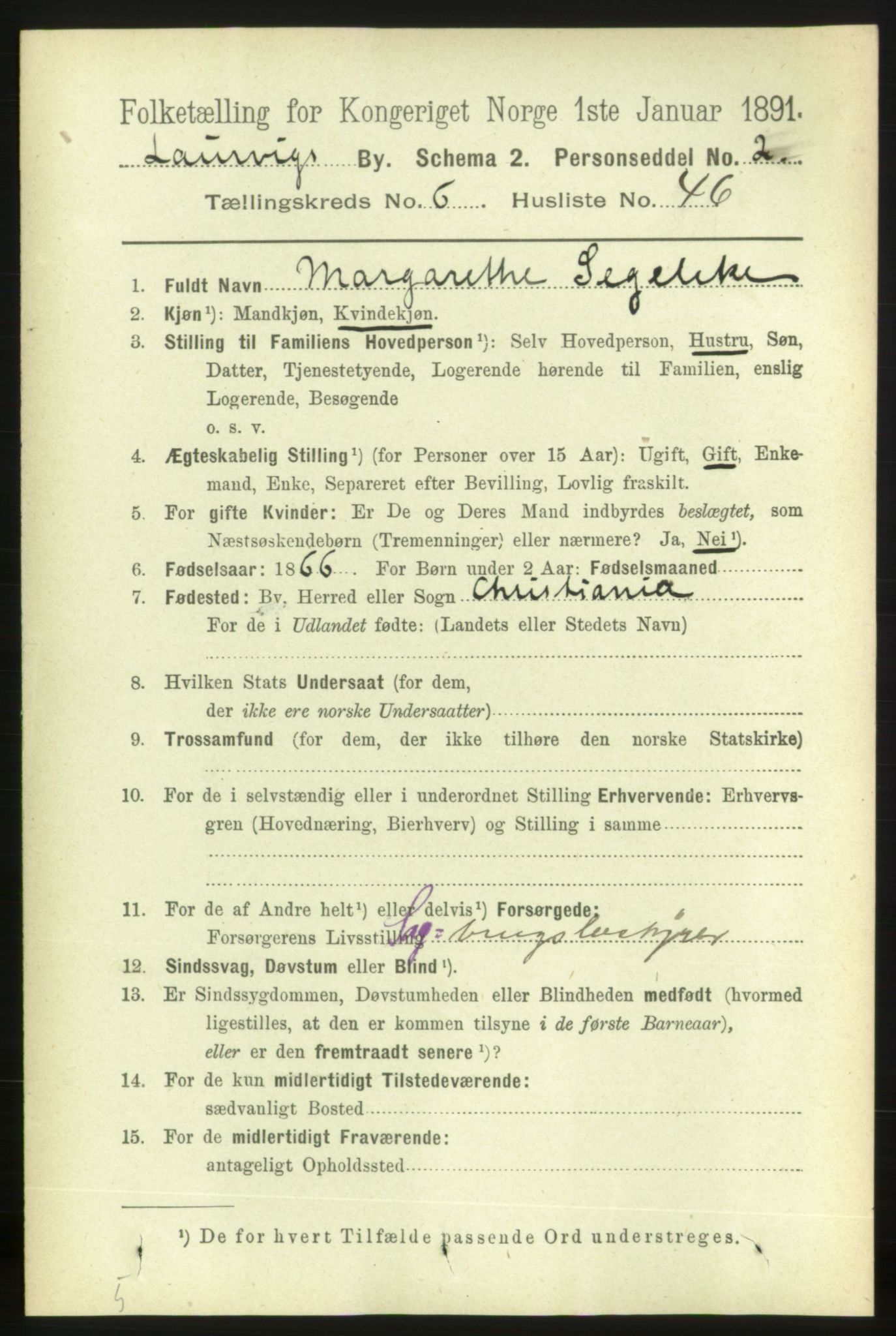 RA, 1891 census for 0707 Larvik, 1891, p. 7127