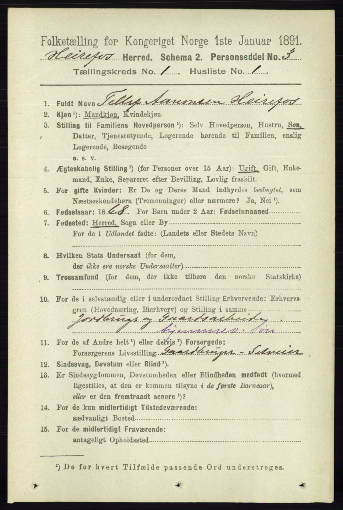 RA, 1891 census for 0933 Herefoss, 1891, p. 43