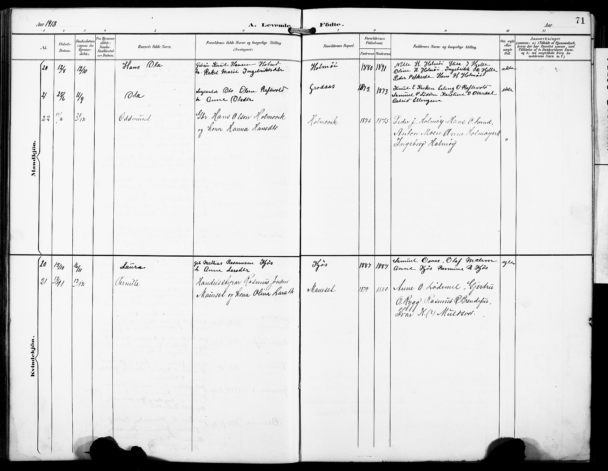 Hornindal sokneprestembete, SAB/A-82401/H/Hab: Parish register (copy) no. A 2, 1894-1927, p. 71