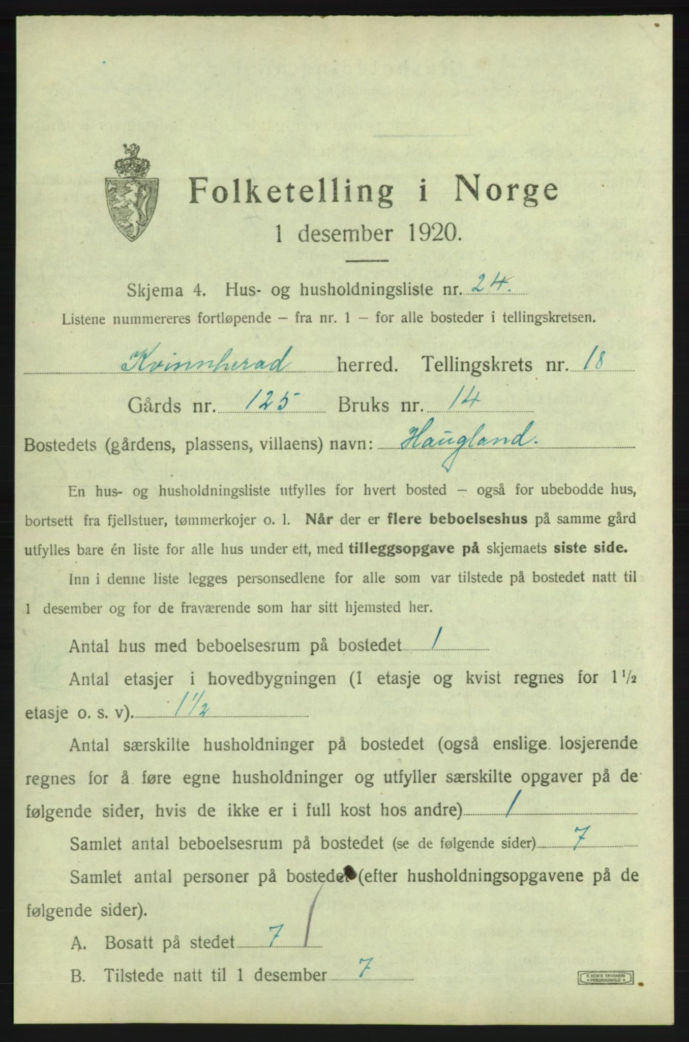 SAB, 1920 census for Kvinnherad, 1920, p. 2819