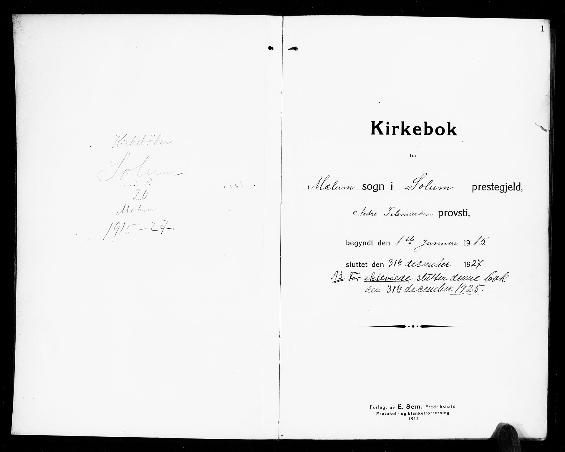 Solum kirkebøker, SAKO/A-306/G/Gb/L0006: Parish register (copy) no. II 6, 1915-1927, p. 1