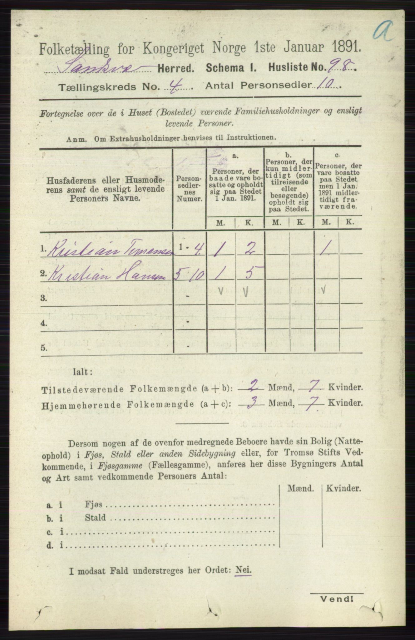 RA, 1891 census for 0629 Sandsvær, 1891, p. 1831