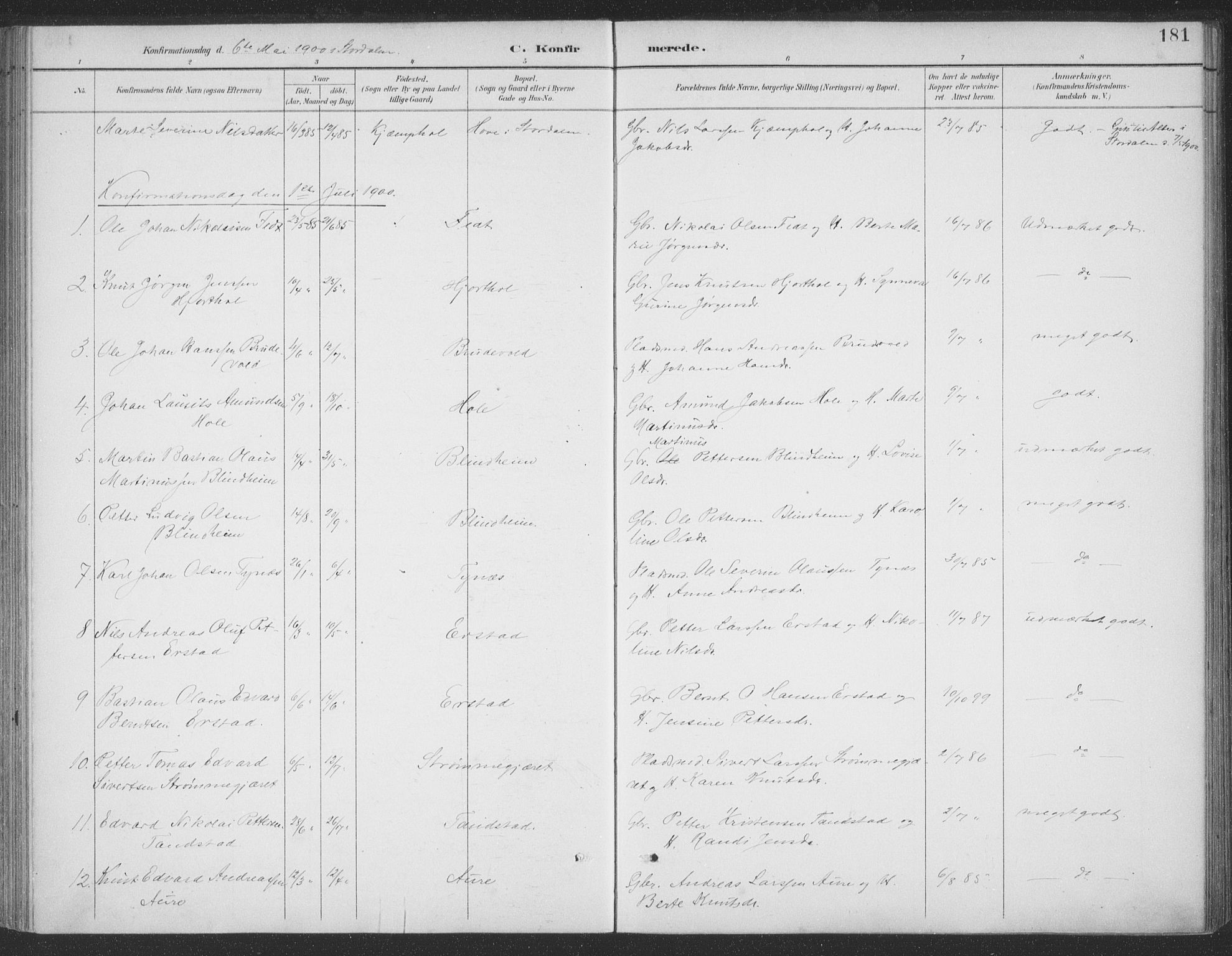 Ministerialprotokoller, klokkerbøker og fødselsregistre - Møre og Romsdal, SAT/A-1454/523/L0335: Parish register (official) no. 523A02, 1891-1911, p. 181