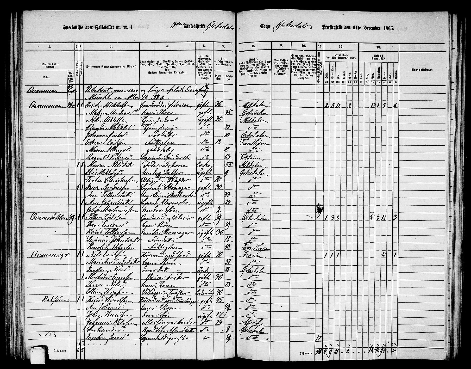 RA, 1865 census for Orkdal, 1865, p. 97