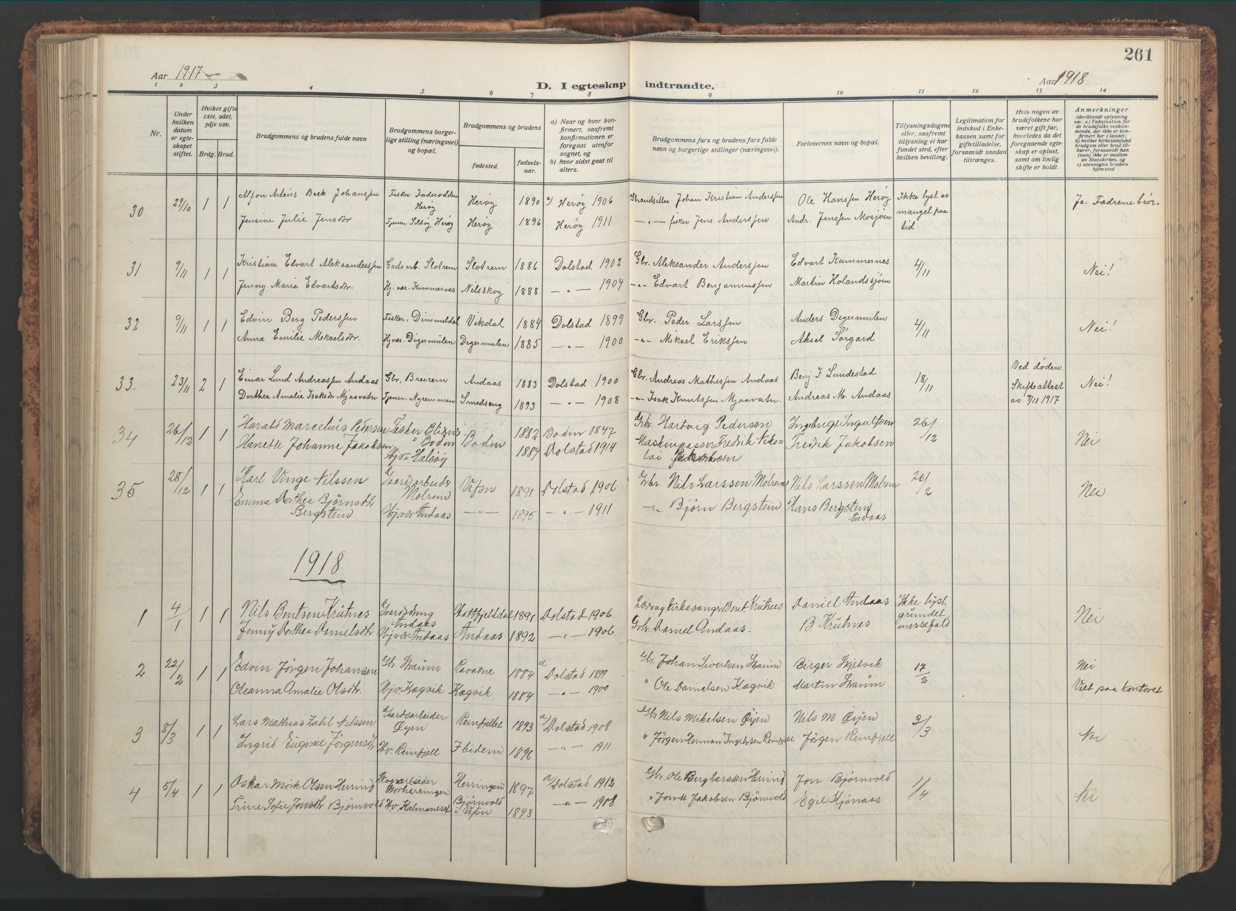 Ministerialprotokoller, klokkerbøker og fødselsregistre - Nordland, AV/SAT-A-1459/820/L0302: Parish register (copy) no. 820C04, 1917-1948, p. 261